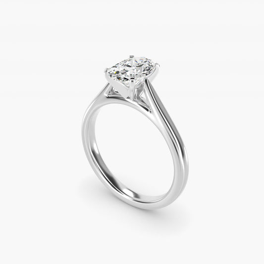 Tapered Cathedral Solitaire Engagement Ring in 18k White Gold - Oval Center