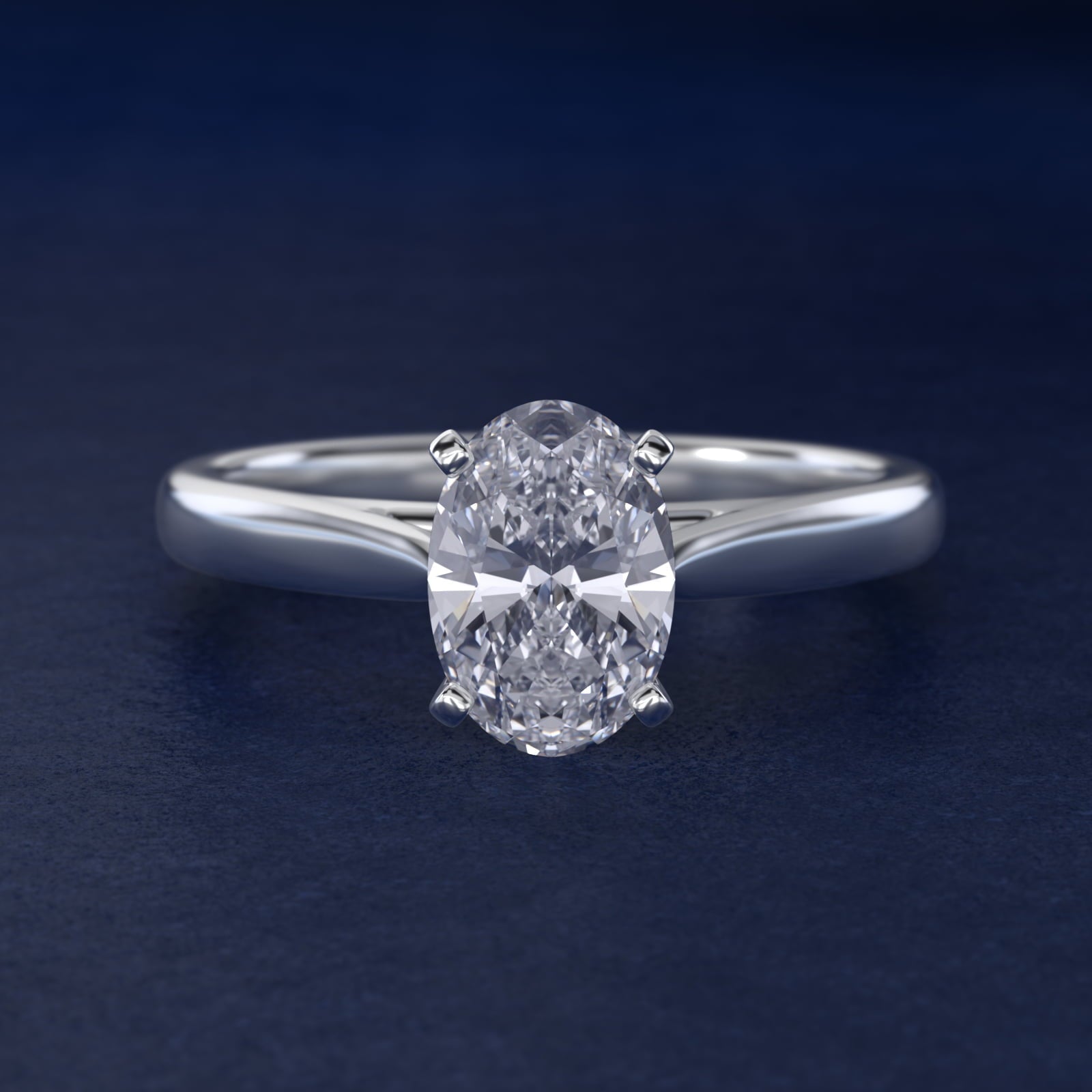 Tapered Cathedral Solitaire Engagement Ring in 18k White Gold - Oval Center