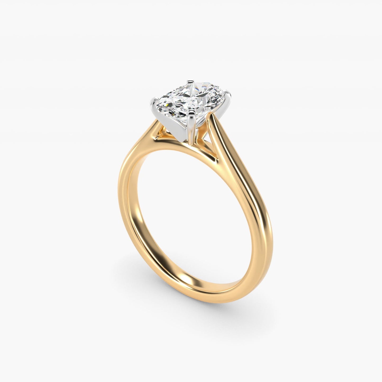 Tapered Cathedral Solitaire Engagement Ring in 18k Yellow Gold - Oval Center