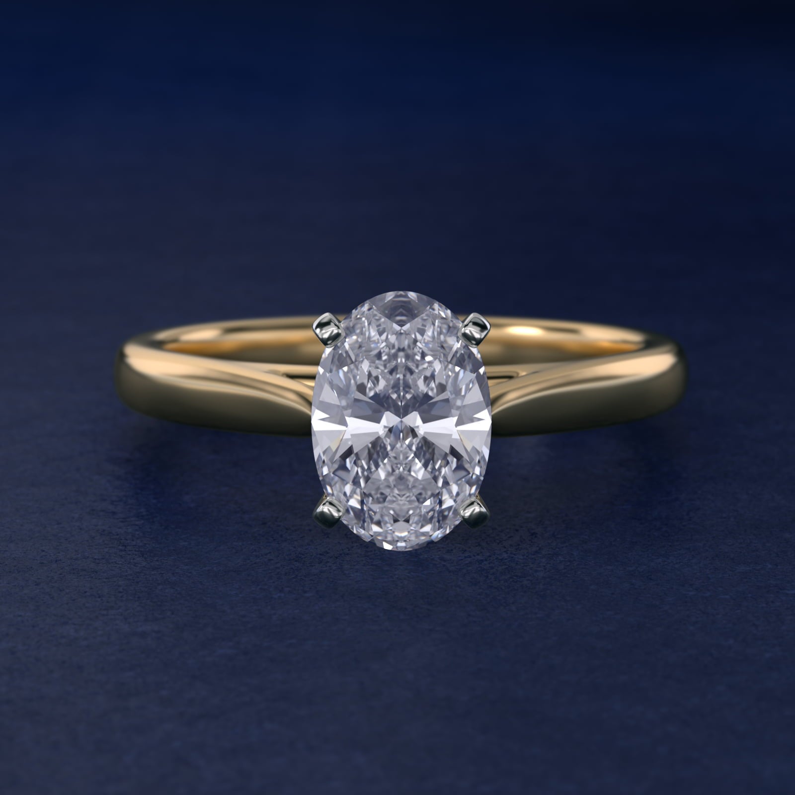 Tapered Cathedral Solitaire Engagement Ring in 14K Yellow Gold - Oval Center