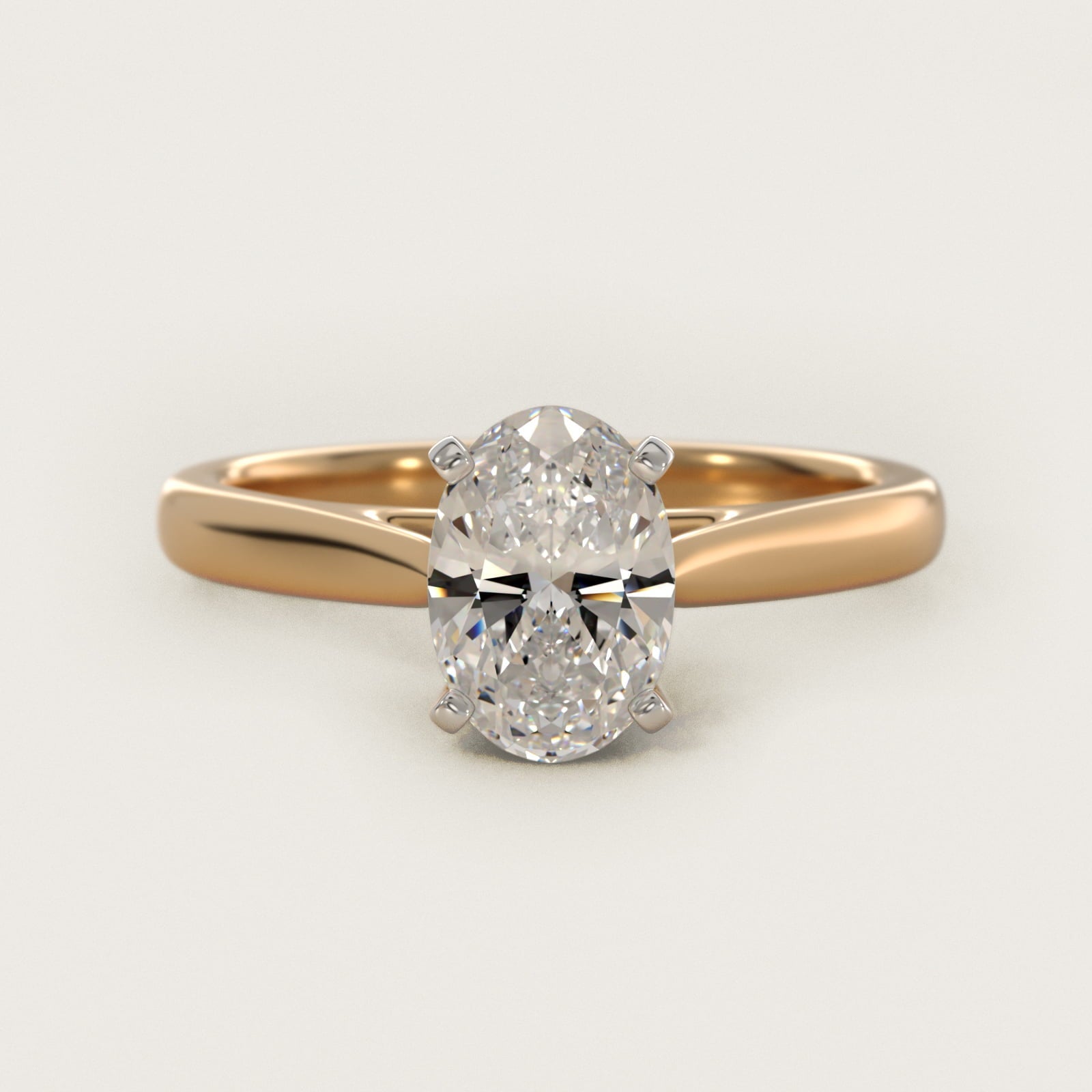 Tapered Cathedral Solitaire Engagement Ring in 18k Yellow Gold - Oval Center