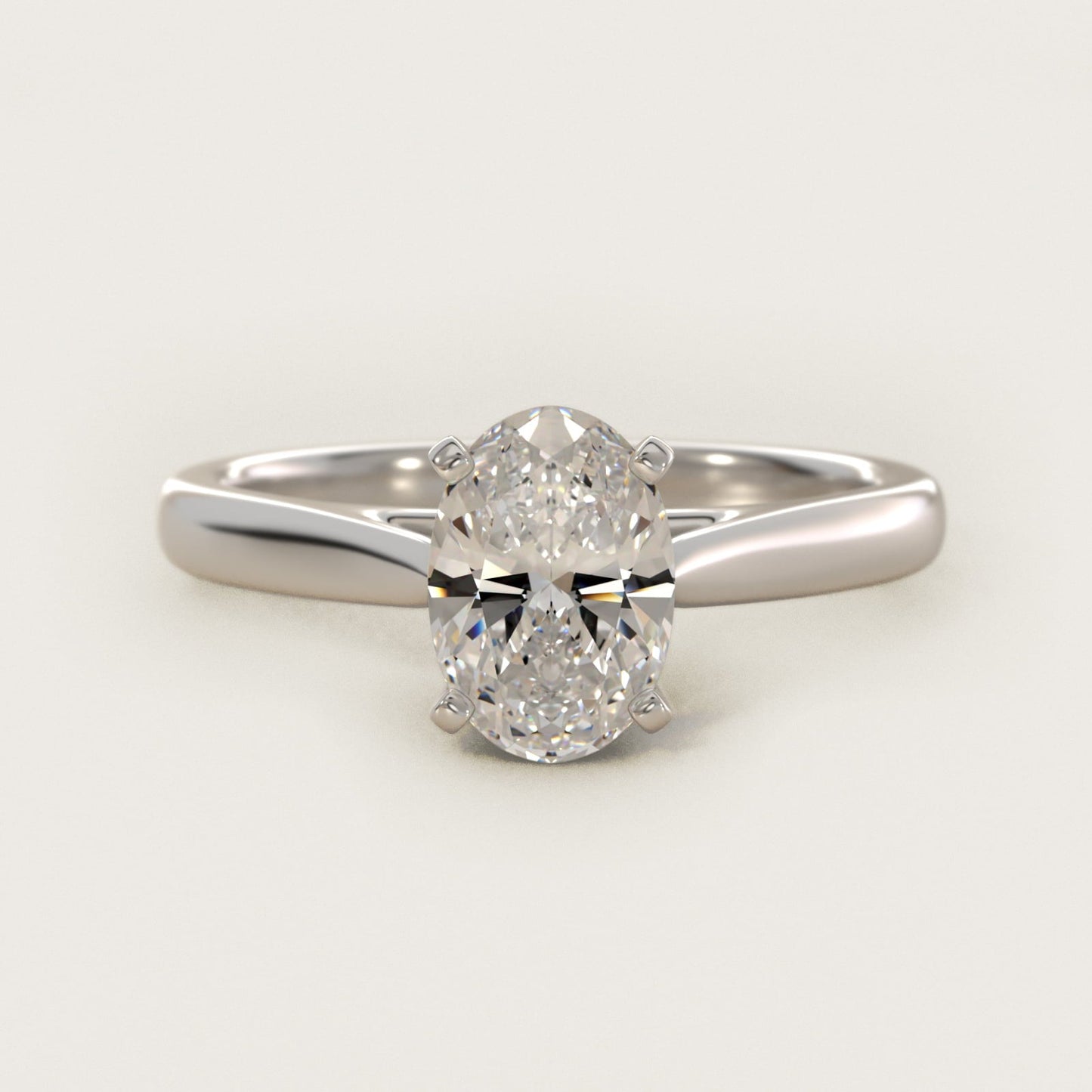 Tapered Cathedral Solitaire Engagement Ring in Platinum - Oval Center