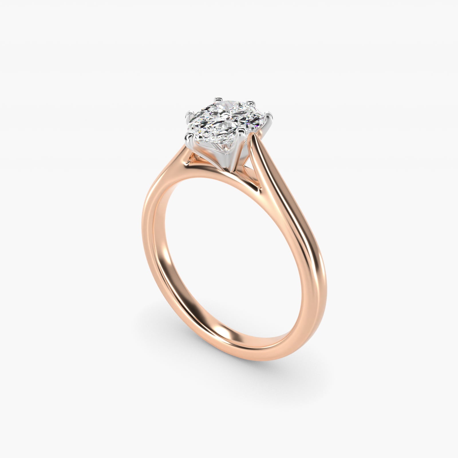Tapered Cathedral Solitaire Engagement Ring in 14k Rose Gold - Pear Center