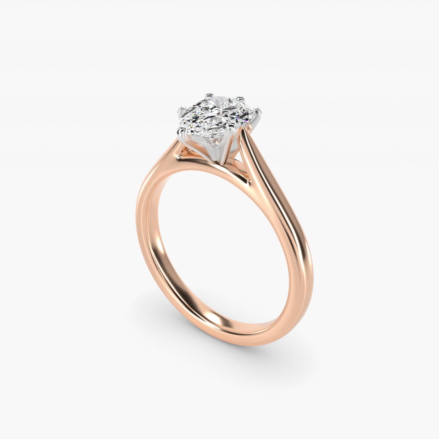 Tapered Cathedral Solitaire Engagement Ring in 18k Rose Gold - Pear Center