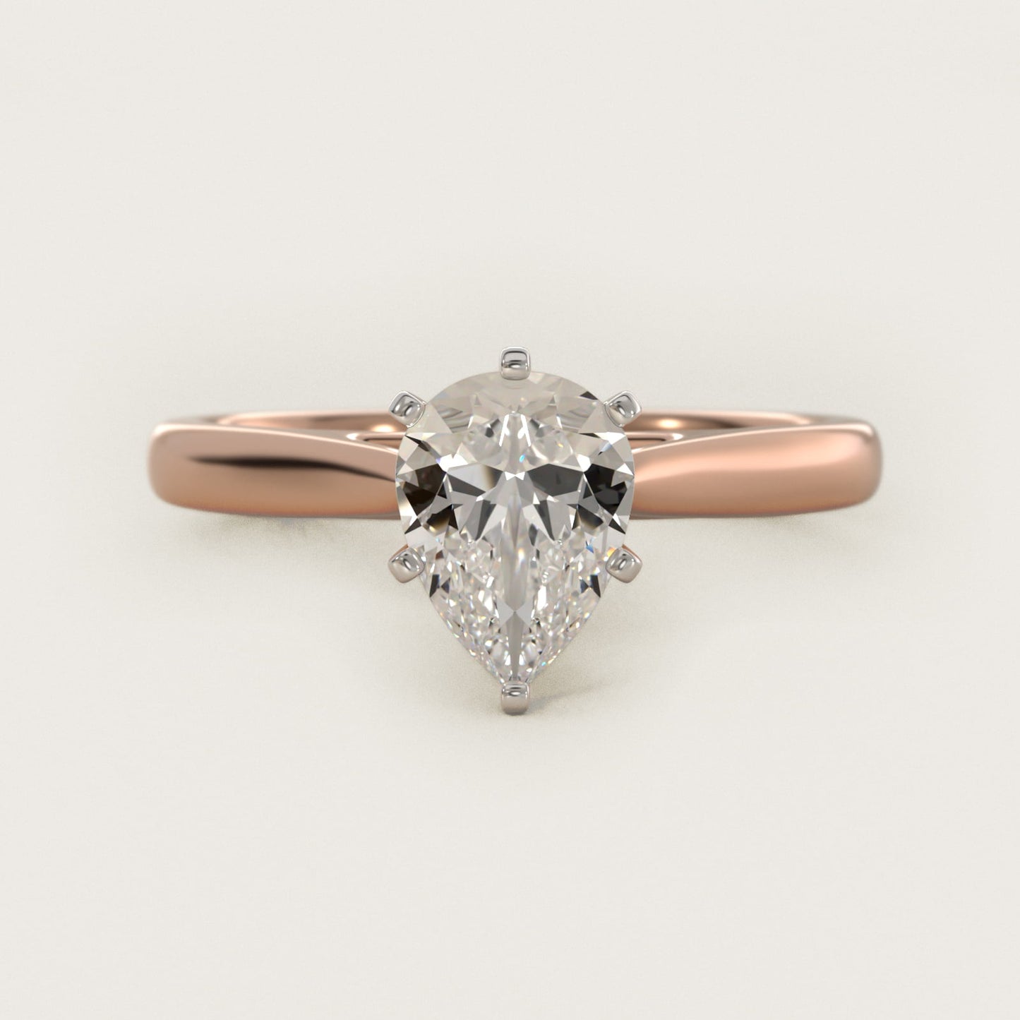 Tapered Cathedral Solitaire Engagement Ring in 14k Rose Gold - Pear Center