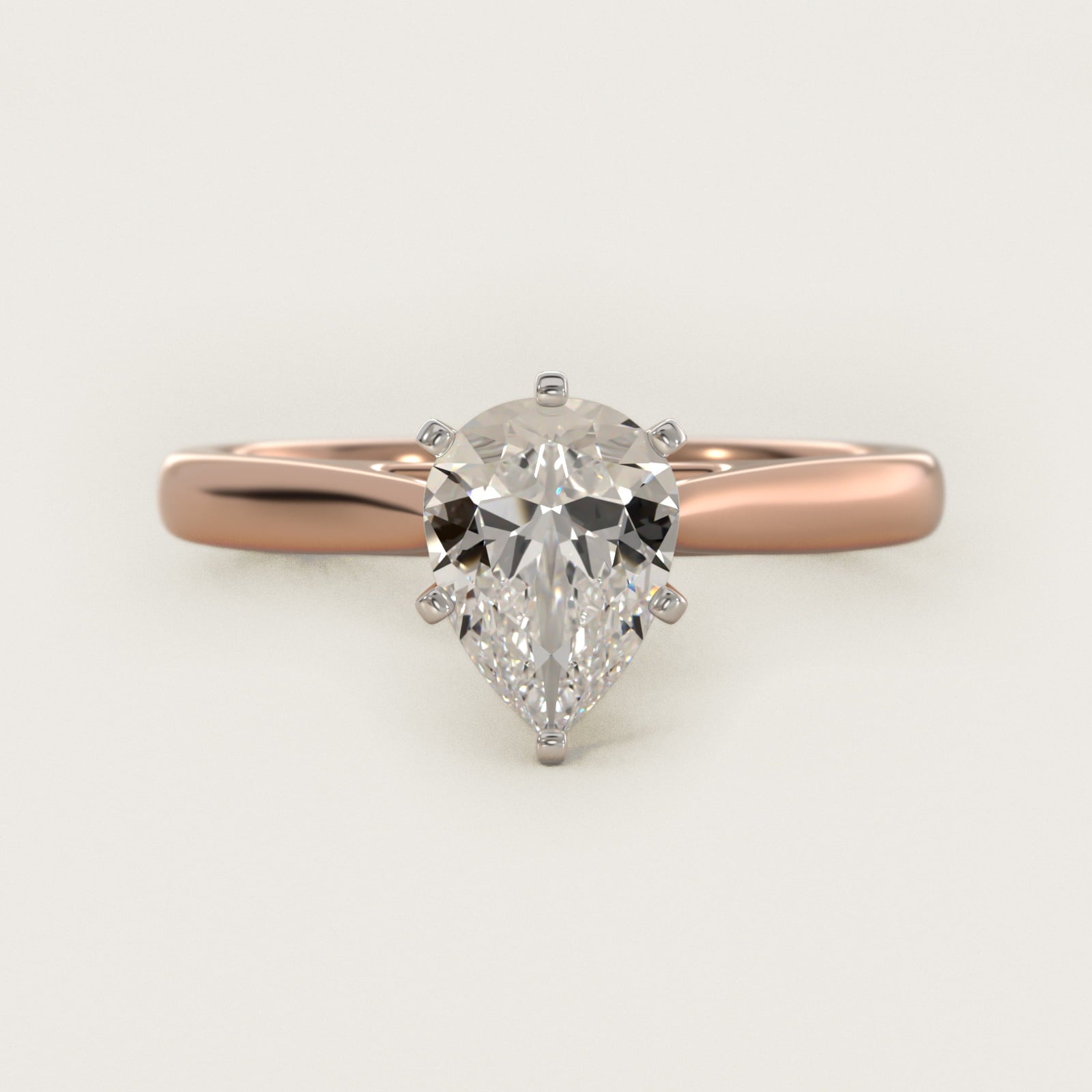 Tapered Cathedral Solitaire Engagement Ring in 14k Rose Gold - Pear Center