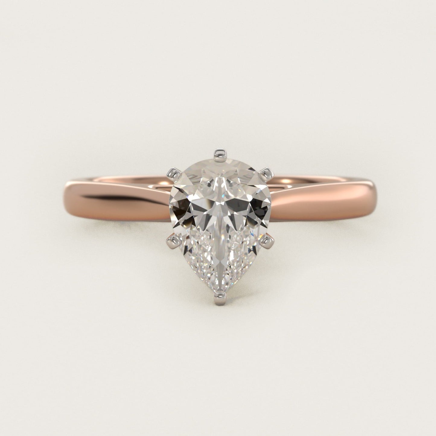 Tapered Cathedral Solitaire Engagement Ring in 18k Rose Gold - Pear Center