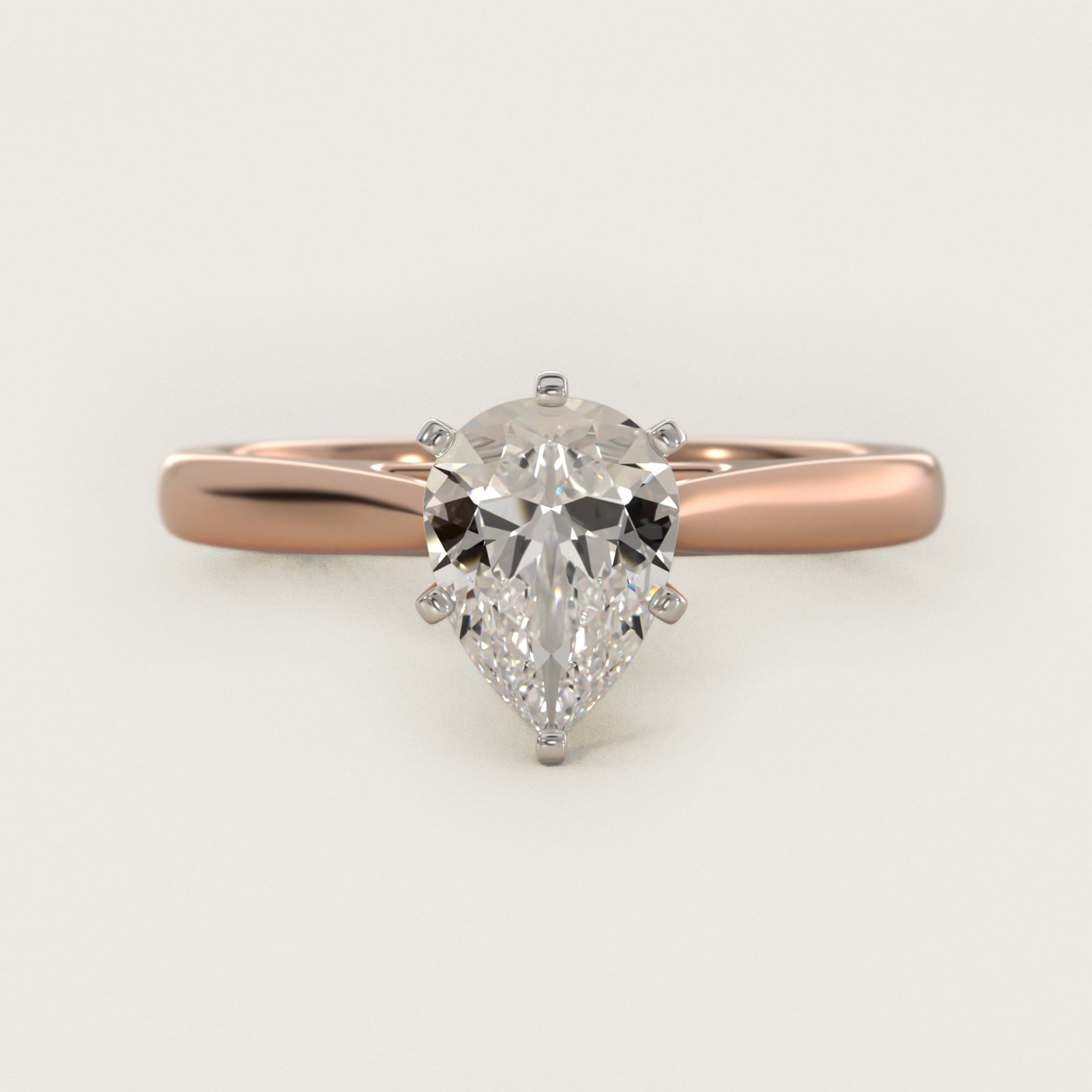 Tapered Cathedral Solitaire Engagement Ring in 18k Rose Gold - Pear Center
