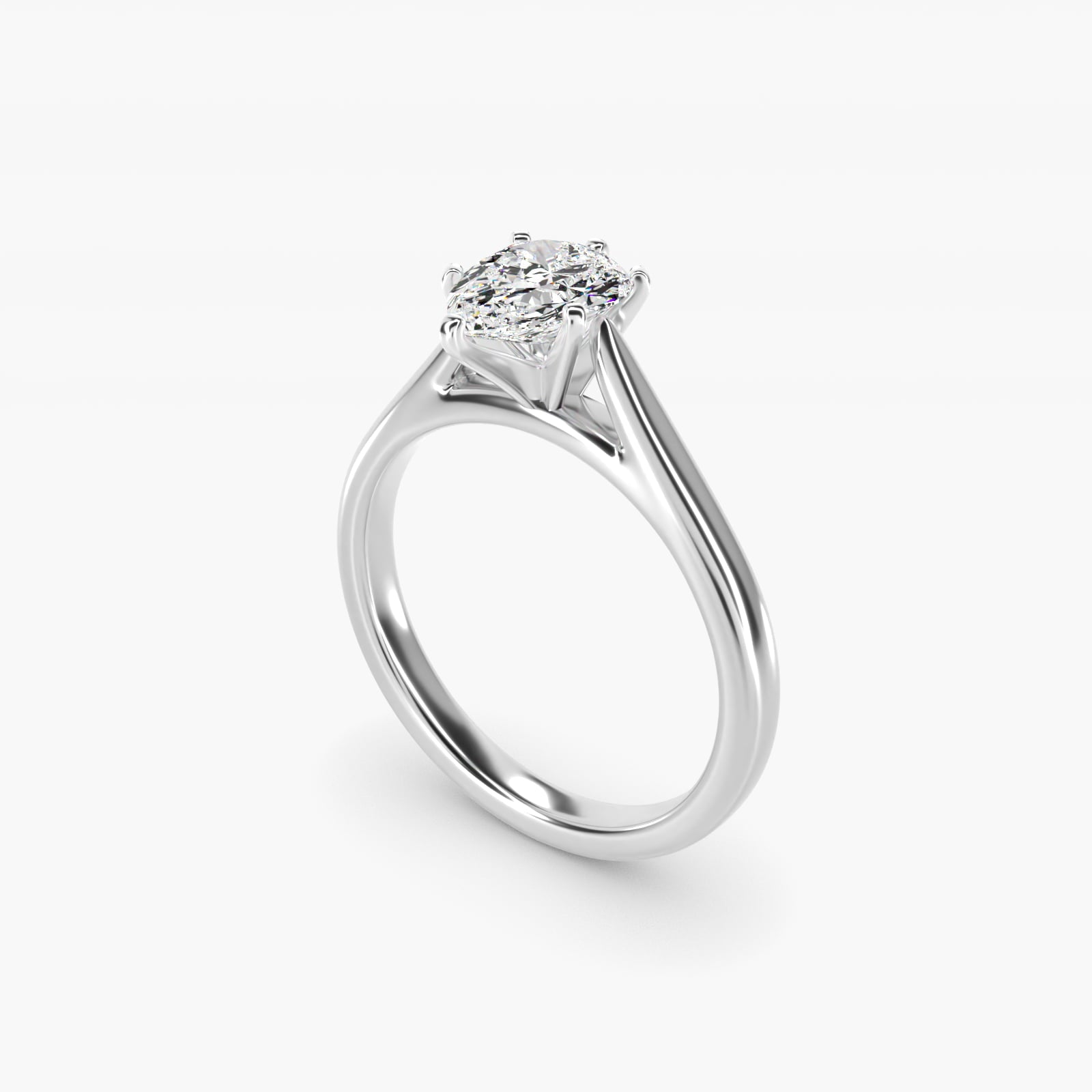Tapered Cathedral Solitaire Engagement Ring in 14k White Gold - Pear Center
