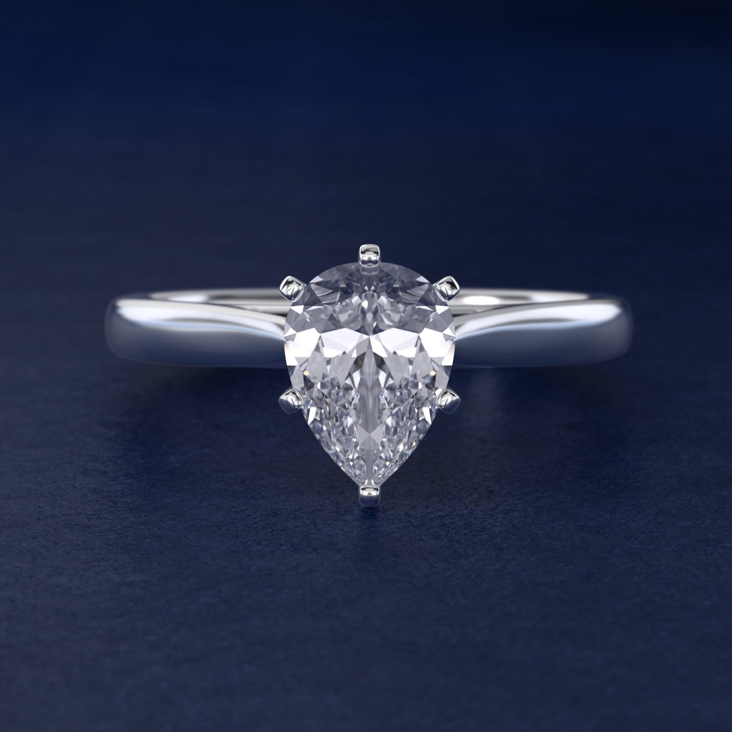 Tapered Cathedral Solitaire Engagement Ring in 14k White Gold - Pear Center