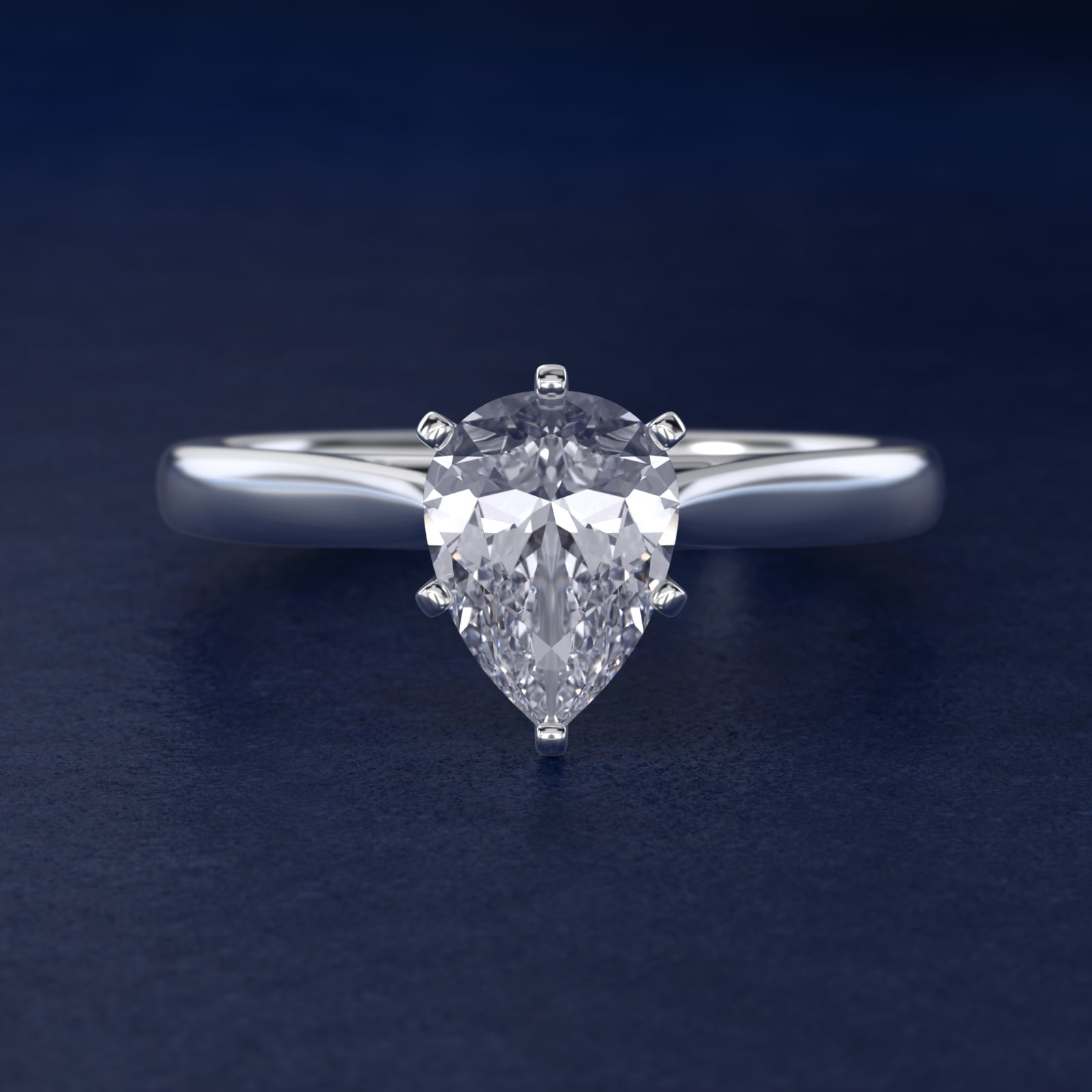 Tapered Cathedral Solitaire Engagement Ring in 14k White Gold - Pear Center