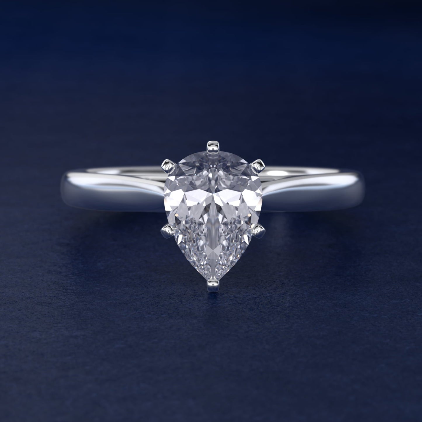 Tapered Cathedral Solitaire Engagement Ring in 18k White Gold - Pear Center