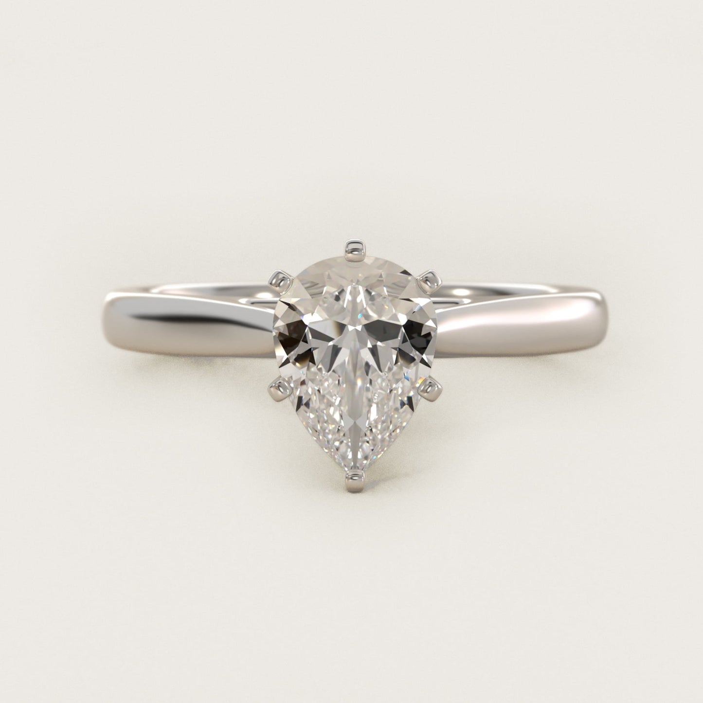 Tapered Cathedral Solitaire Engagement Ring in 14k White Gold - Pear Center