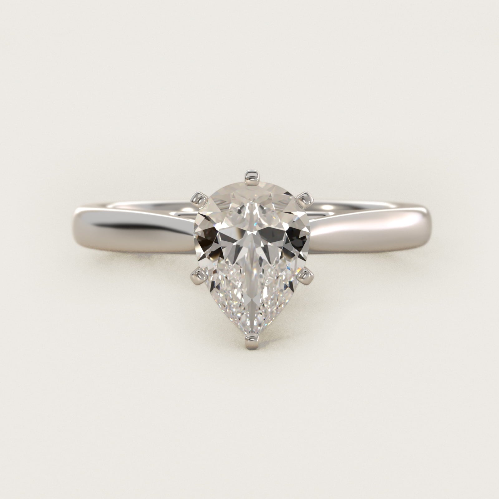 Tapered Cathedral Solitaire Engagement Ring in 18k White Gold - Pear Center