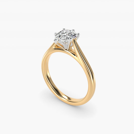 Tapered Cathedral Solitaire Engagement Ring in 14K Yellow Gold - Pear Center