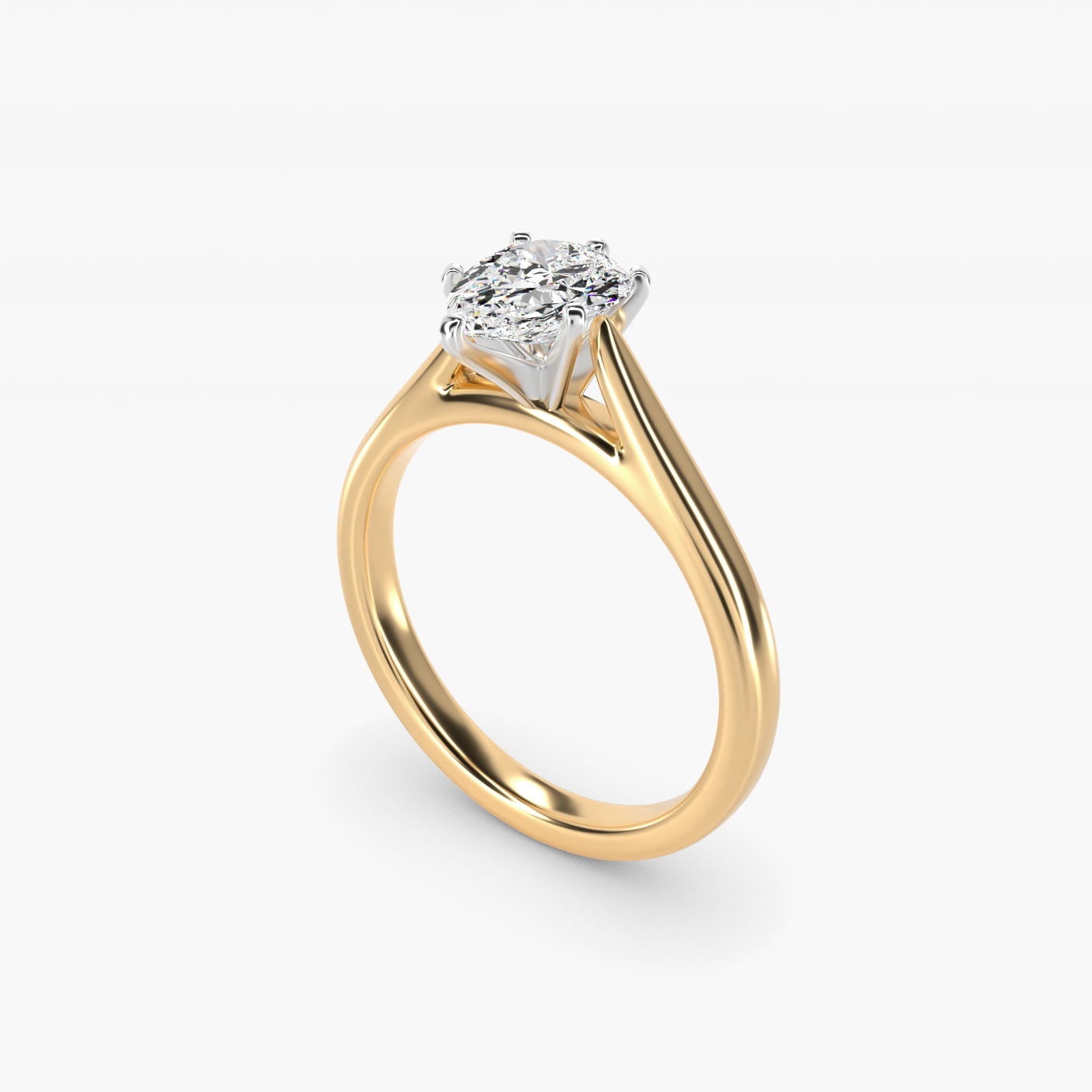 Tapered Cathedral Solitaire Engagement Ring in 18k Yellow Gold - Pear Center