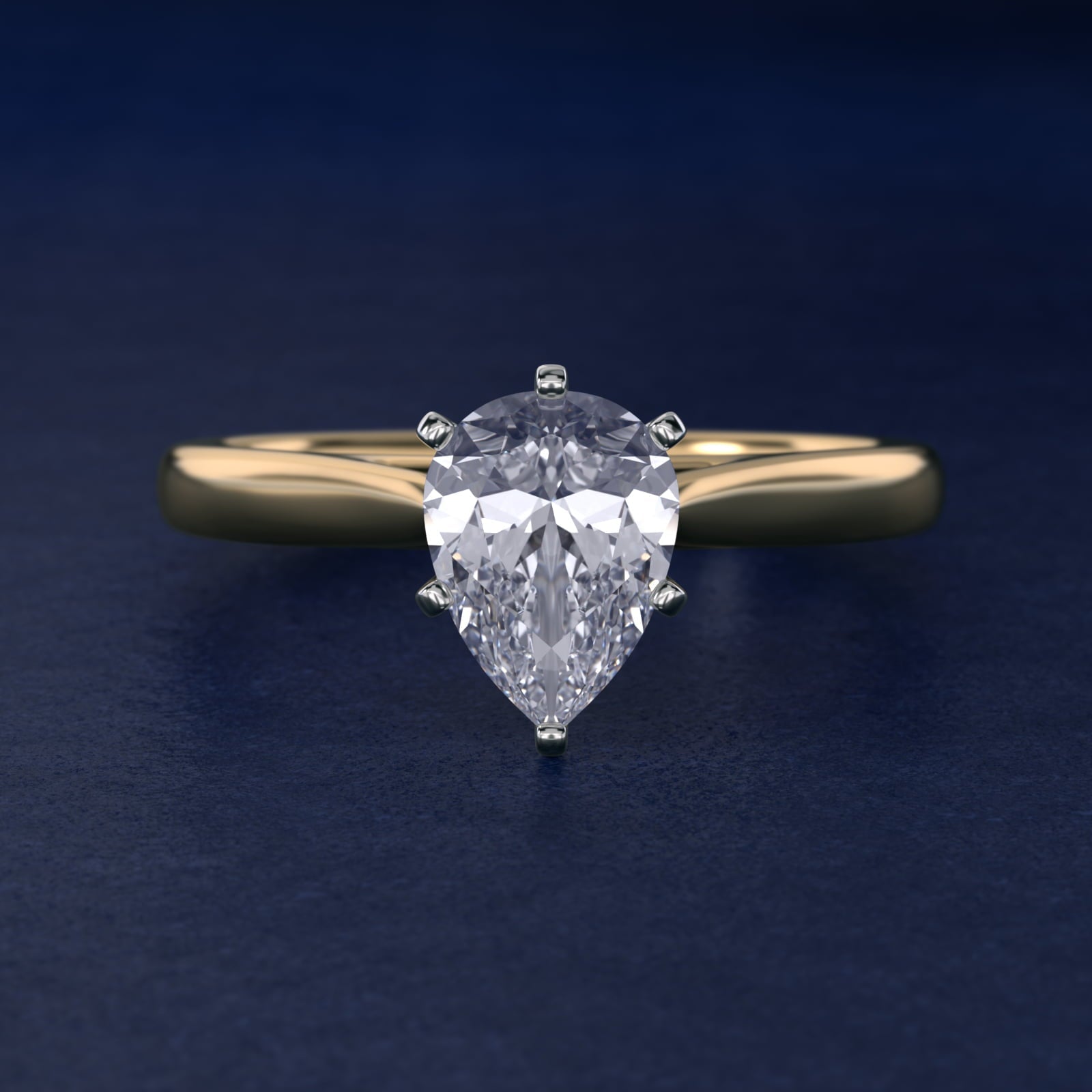 Tapered Cathedral Solitaire Engagement Ring in 18k Yellow Gold - Pear Center