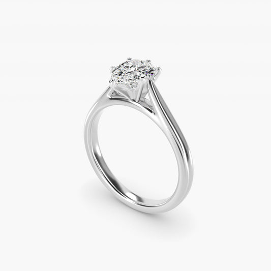 Tapered Cathedral Solitaire Engagement Ring in Platinum - Pear Center