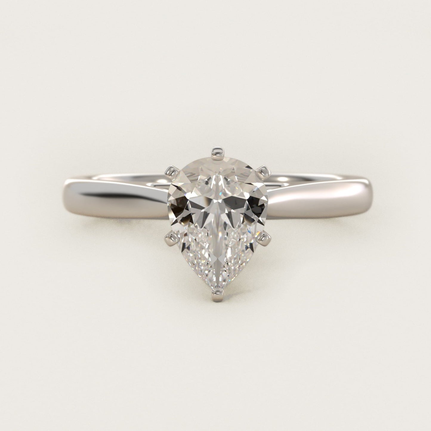 Tapered Cathedral Solitaire Engagement Ring in Platinum - Pear Center
