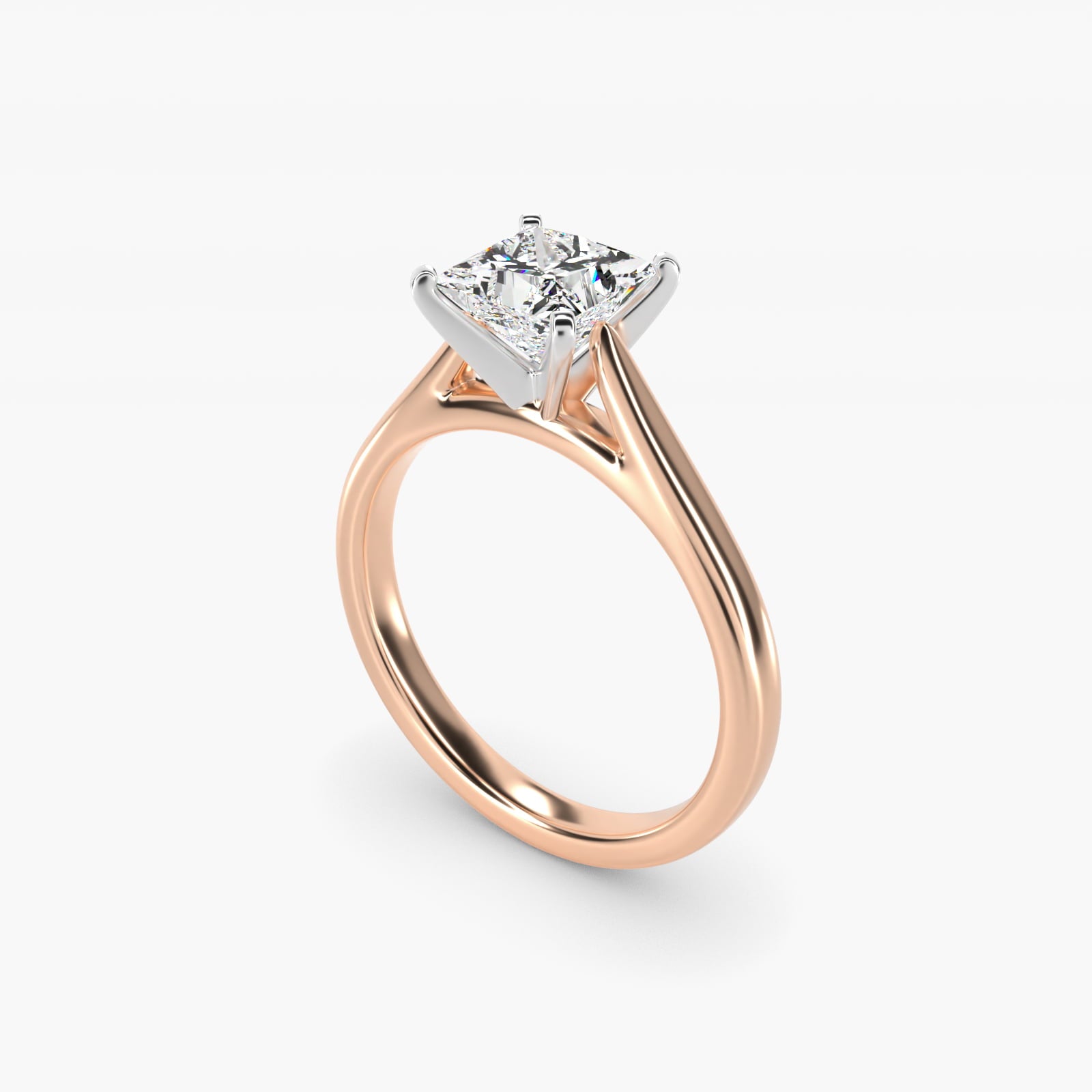 Tapered Cathedral Solitaire Engagement Ring in 14k Rose Gold - Princess Center