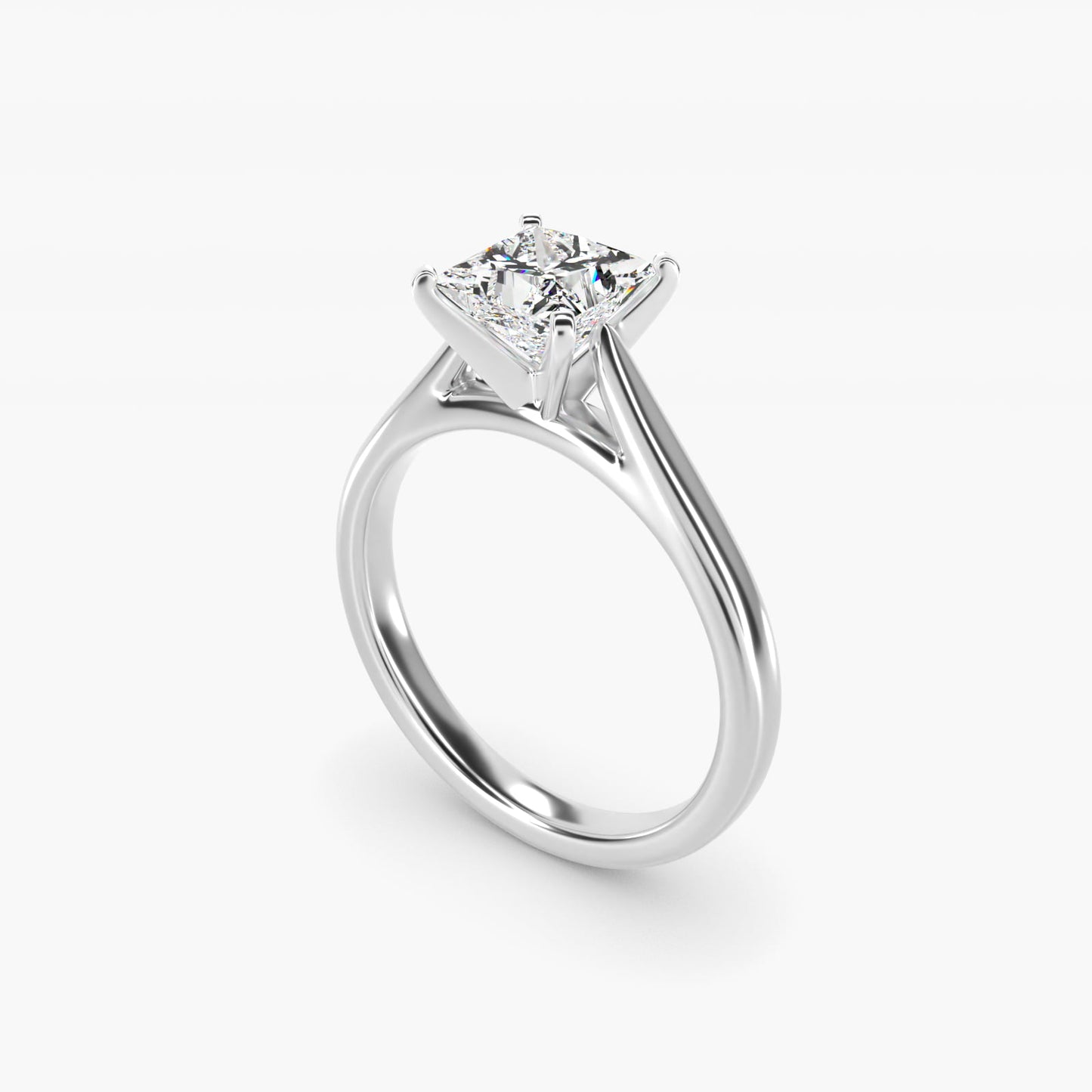 Tapered Cathedral Solitaire Engagement Ring in 14k White Gold - Princess Center