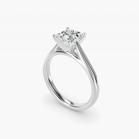 Tapered Cathedral Solitaire Engagement Ring in 18k White Gold - Princess Center