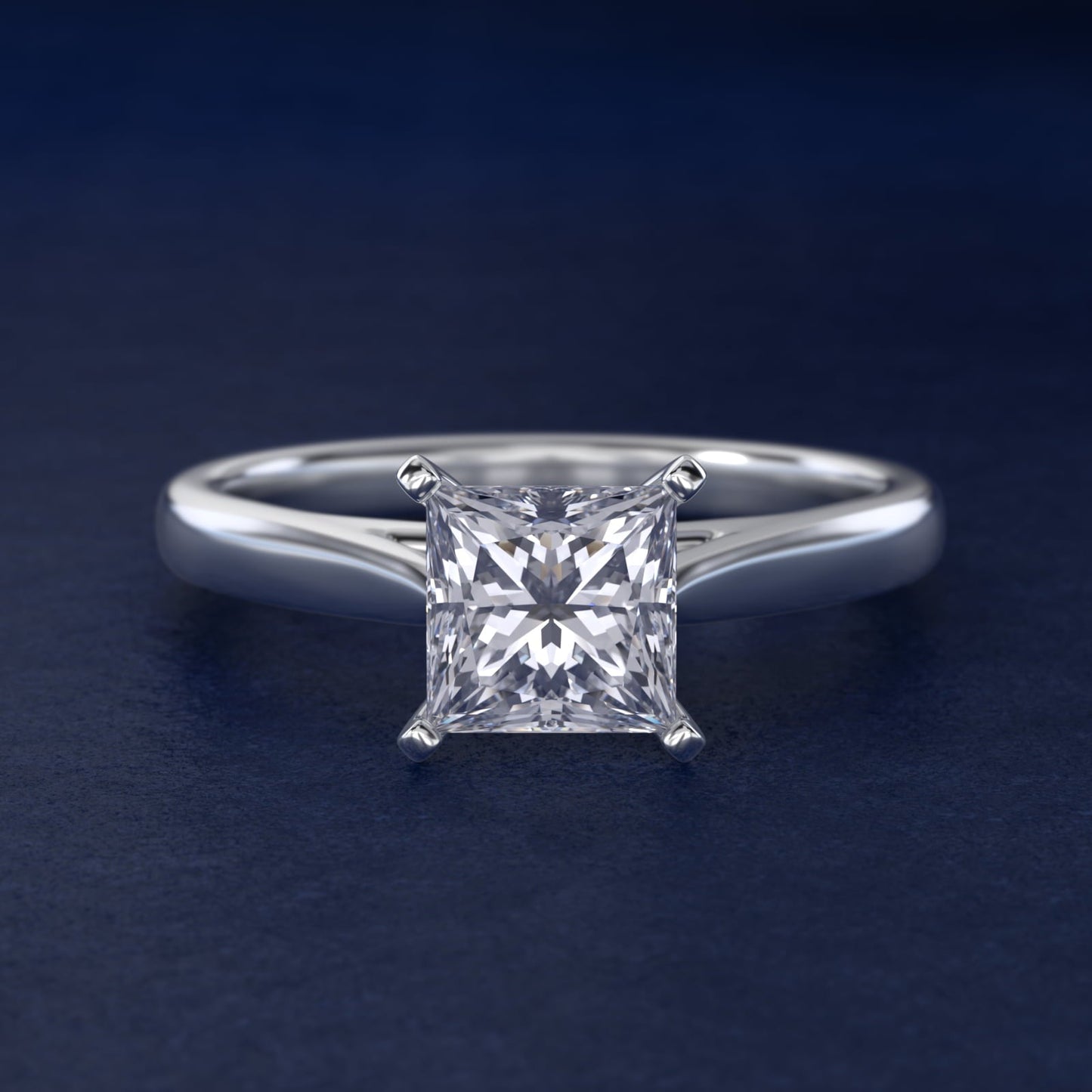 Tapered Cathedral Solitaire Engagement Ring in 18k White Gold - Princess Center
