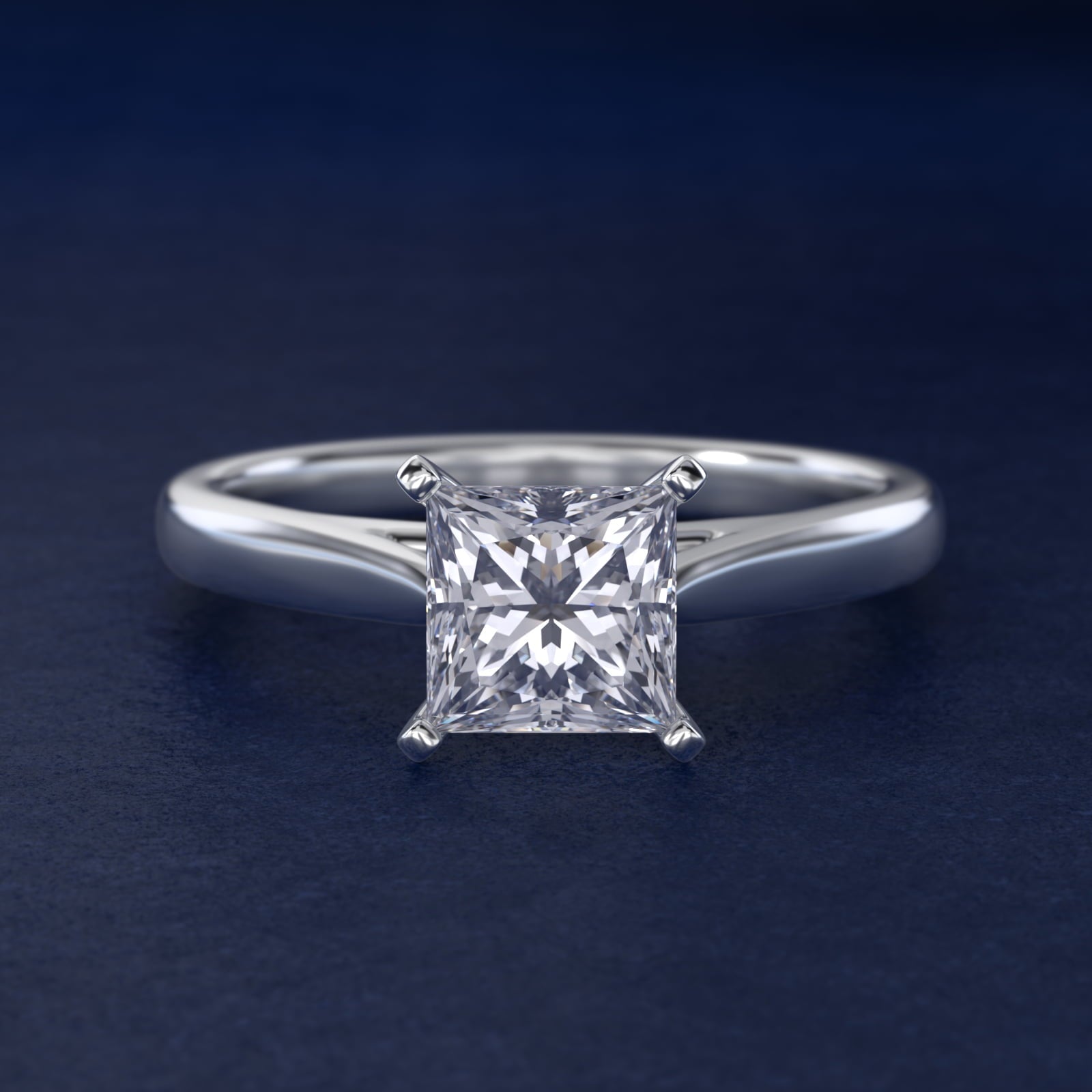 Tapered Cathedral Solitaire Engagement Ring in 18k White Gold - Princess Center