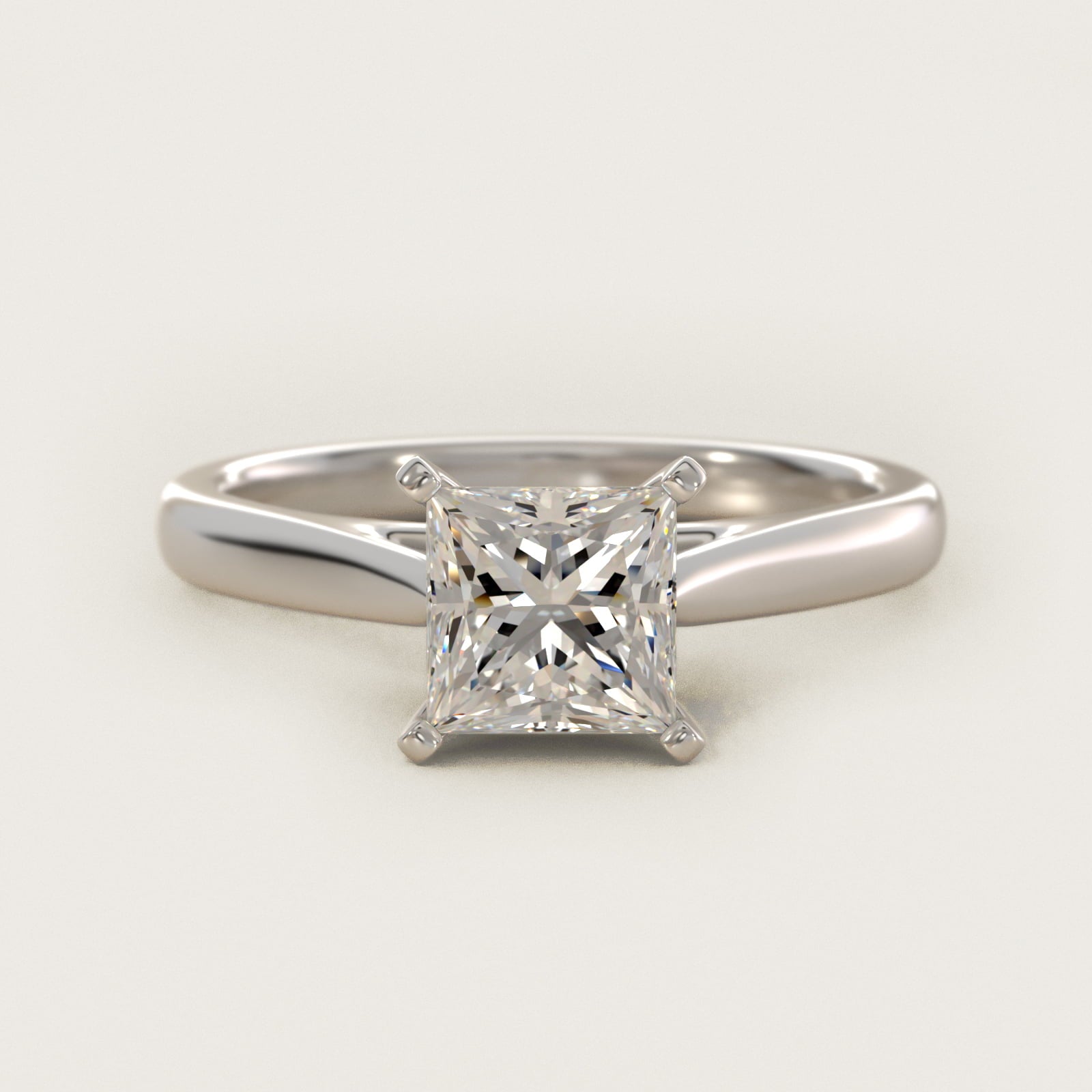Tapered Cathedral Solitaire Engagement Ring in 14k White Gold - Princess Center