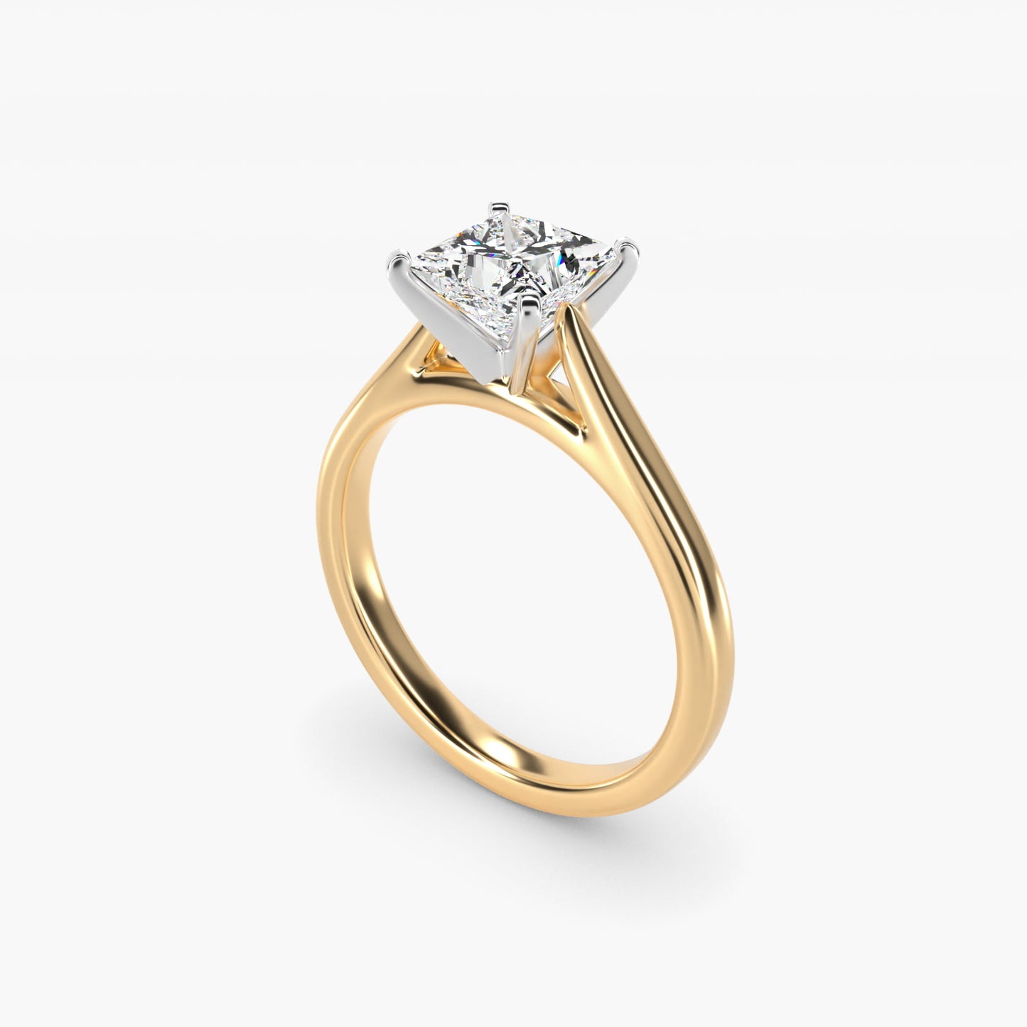 Tapered Cathedral Solitaire Engagement Ring in 14K Yellow Gold - Princess Center