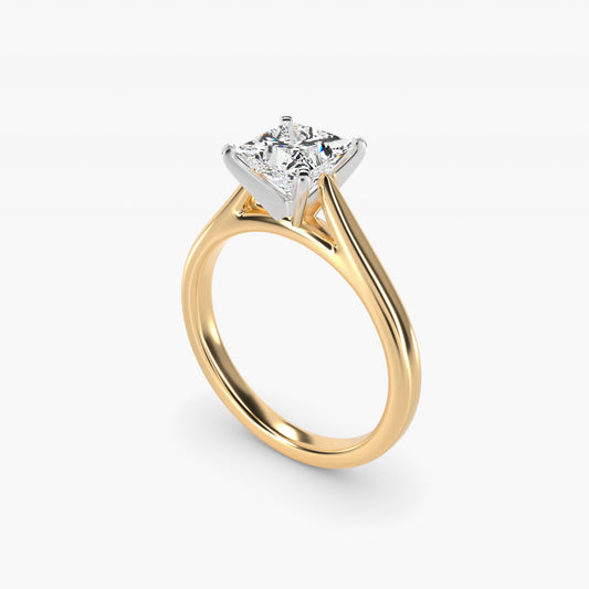 Tapered Cathedral Solitaire Engagement Ring in 14K Yellow Gold - Princess Center