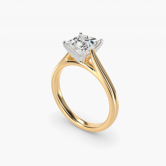 Tapered Cathedral Solitaire Engagement Ring in 18k Yellow Gold - Princess Center