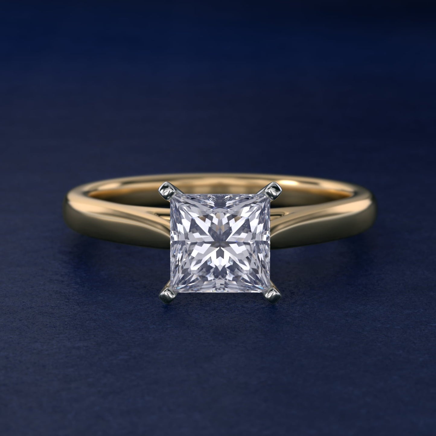 Tapered Cathedral Solitaire Engagement Ring in 18k Yellow Gold - Princess Center
