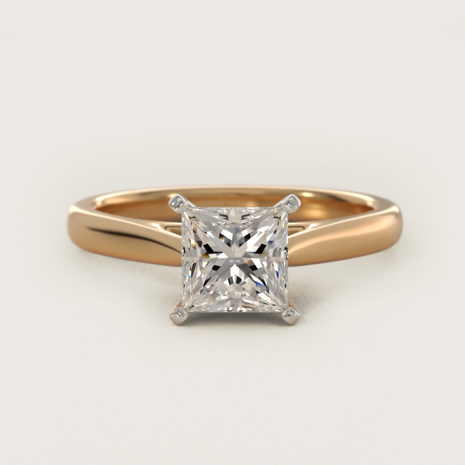 Tapered Cathedral Solitaire Engagement Ring in 14K Yellow Gold - Princess Center