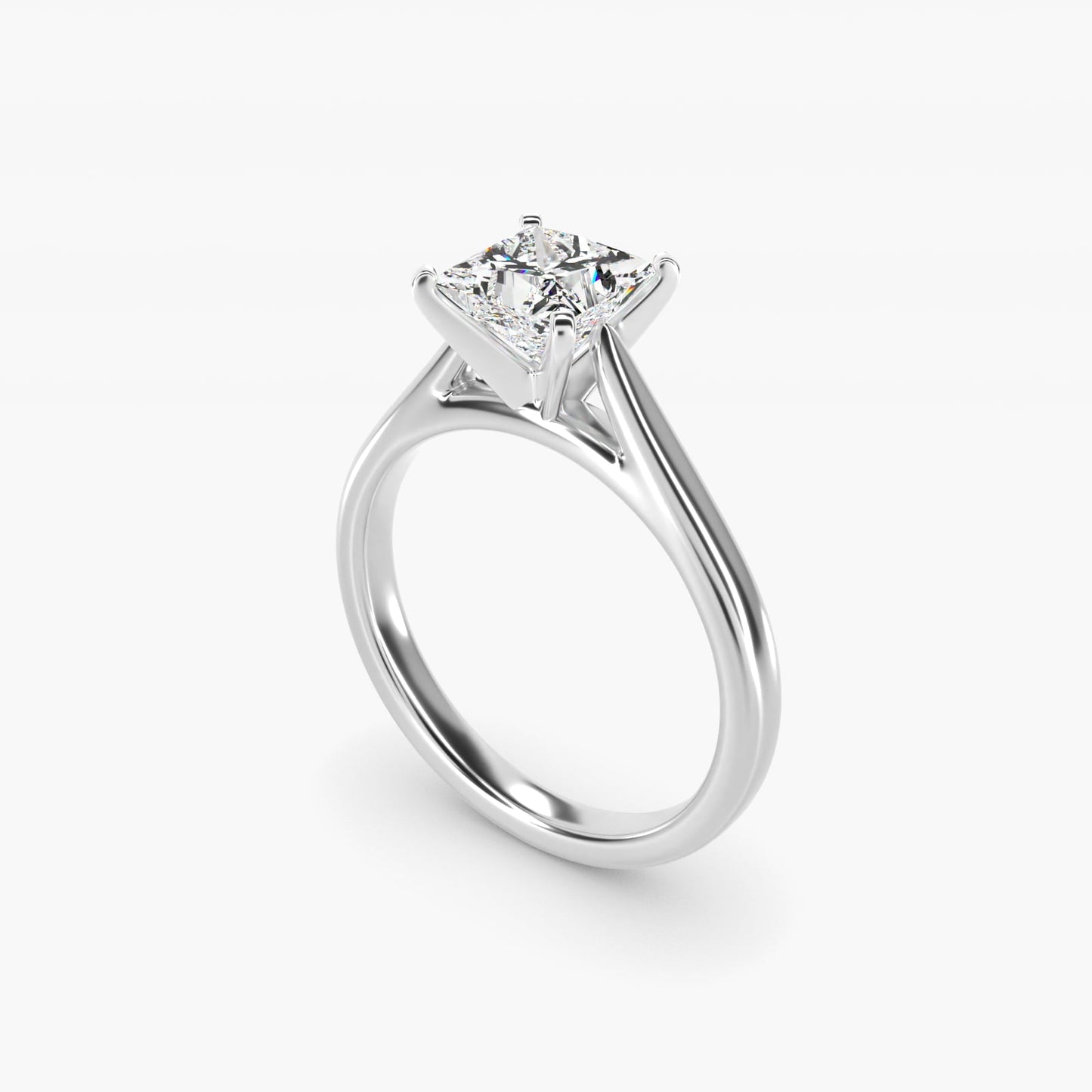 Tapered Cathedral Solitaire Engagement Ring in Platinum - Princess Center