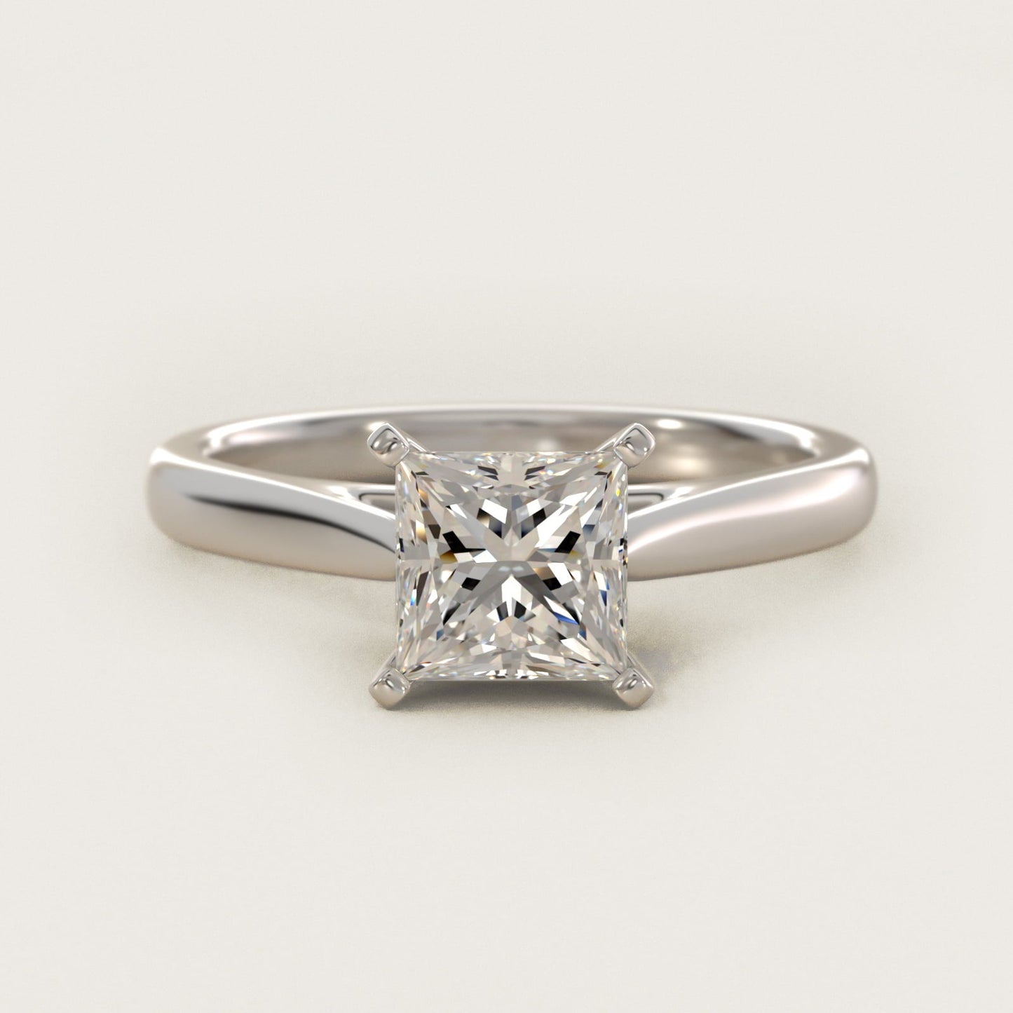 Tapered Cathedral Solitaire Engagement Ring in Platinum - Princess Center