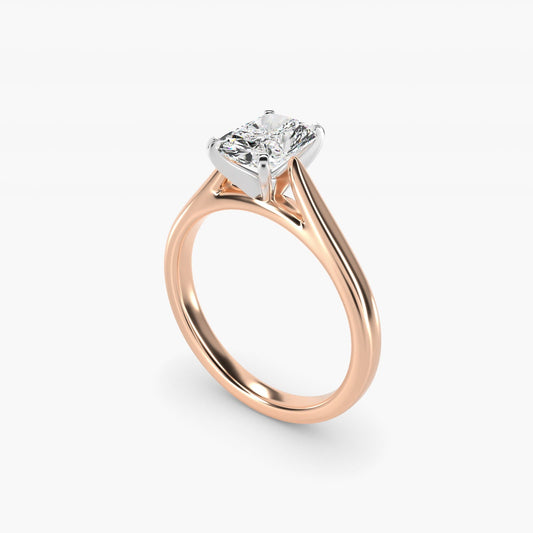 Tapered Cathedral Solitaire Engagement Ring in 18k Rose Gold - Radiant Center