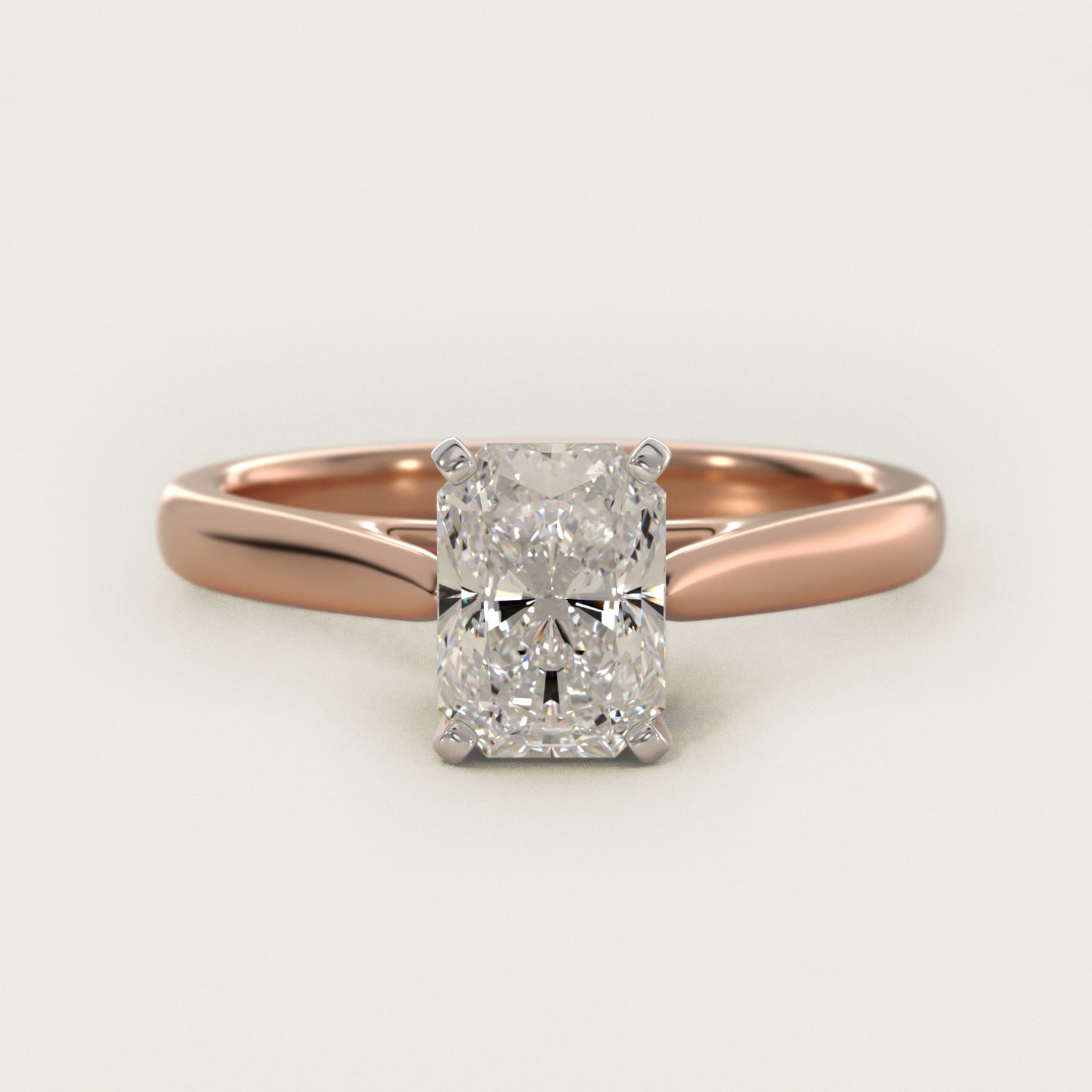Tapered Cathedral Solitaire Engagement Ring in 14k Rose Gold - Radiant Center