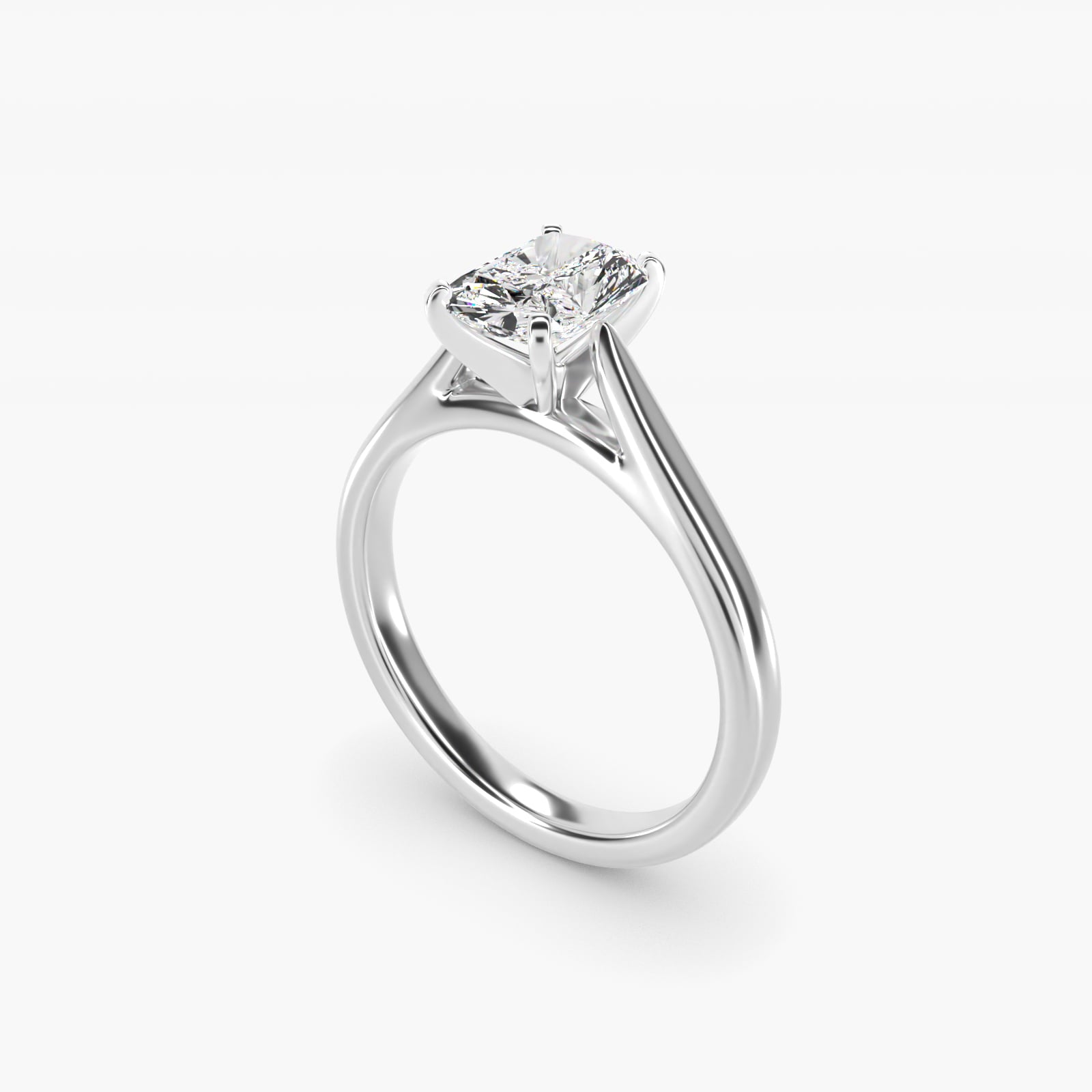 Tapered Cathedral Solitaire Engagement Ring in 14k White Gold - Radiant Center