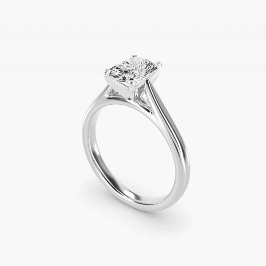 Tapered Cathedral Solitaire Engagement Ring in 14k White Gold - Radiant Center
