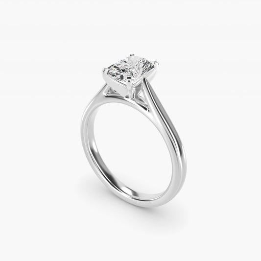 Tapered Cathedral Solitaire Engagement Ring in 18k White Gold - Radiant Center