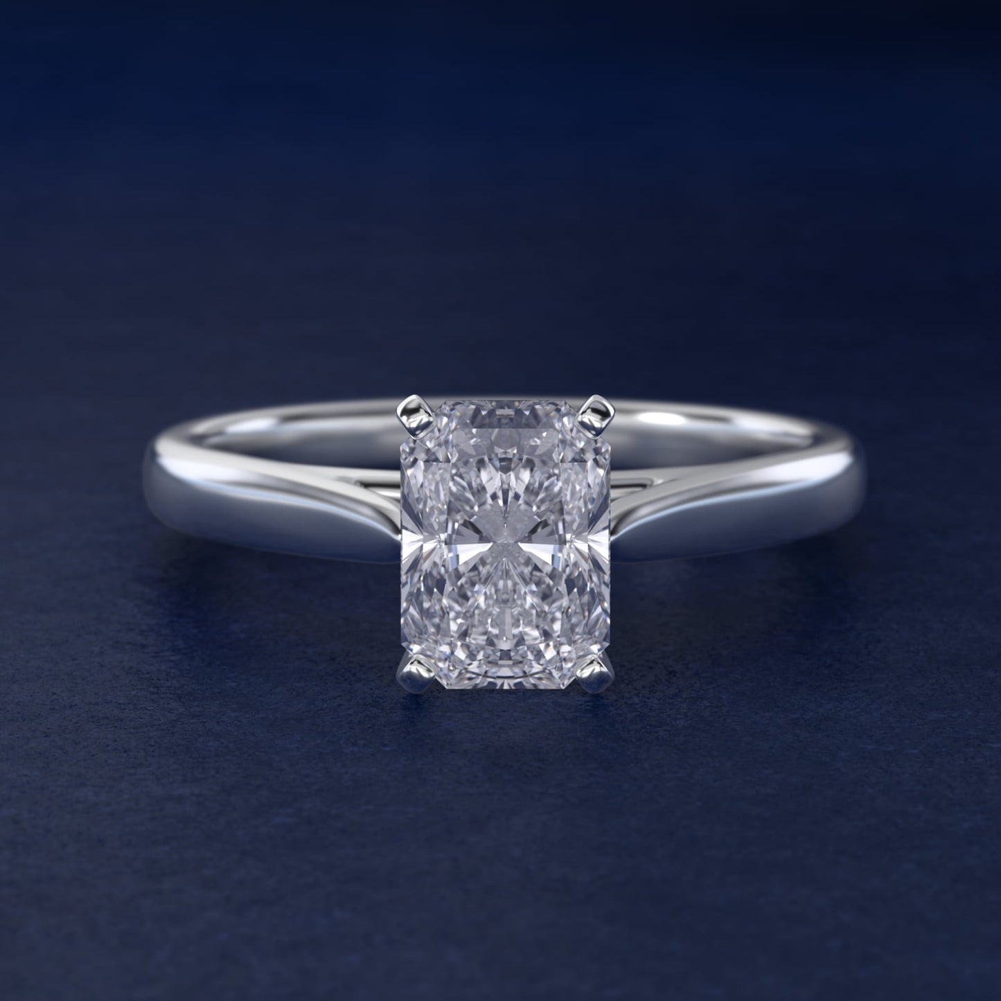 Tapered Cathedral Solitaire Engagement Ring in 14k White Gold - Radiant Center