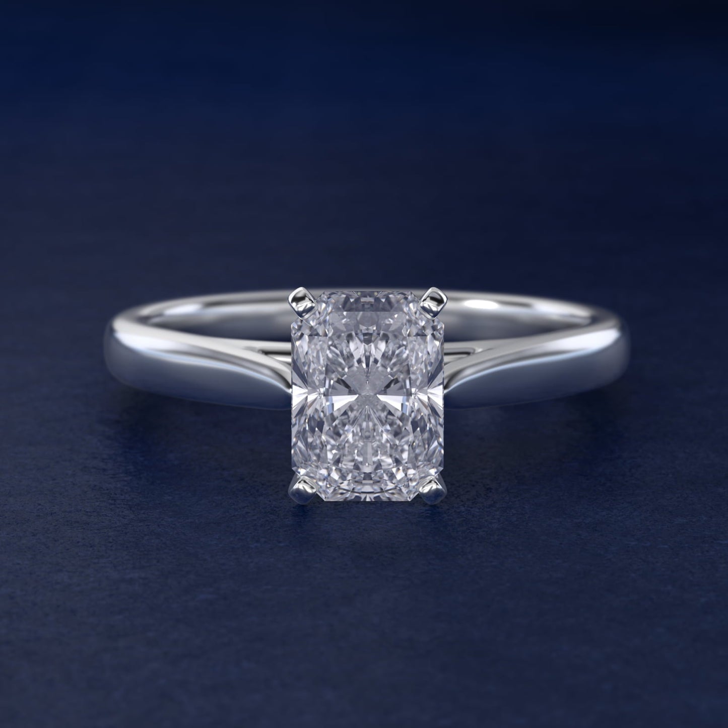 Tapered Cathedral Solitaire Engagement Ring in 18k White Gold - Radiant Center