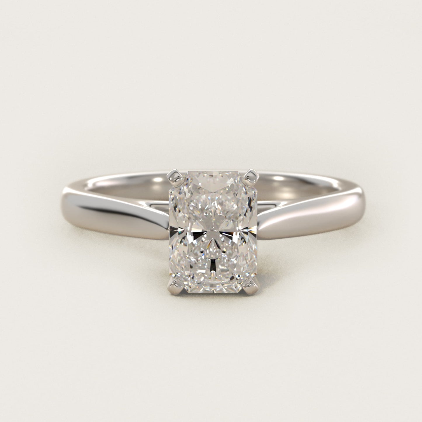Tapered Cathedral Solitaire Engagement Ring in 14k White Gold - Radiant Center