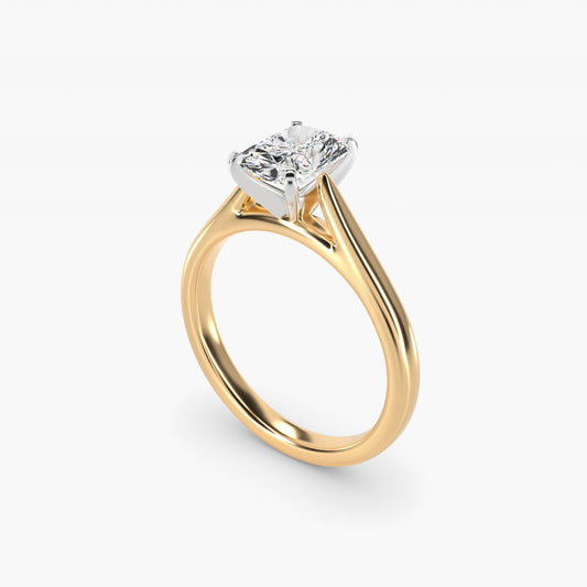 Tapered Cathedral Solitaire Engagement Ring in 18k Yellow Gold - Radiant Center