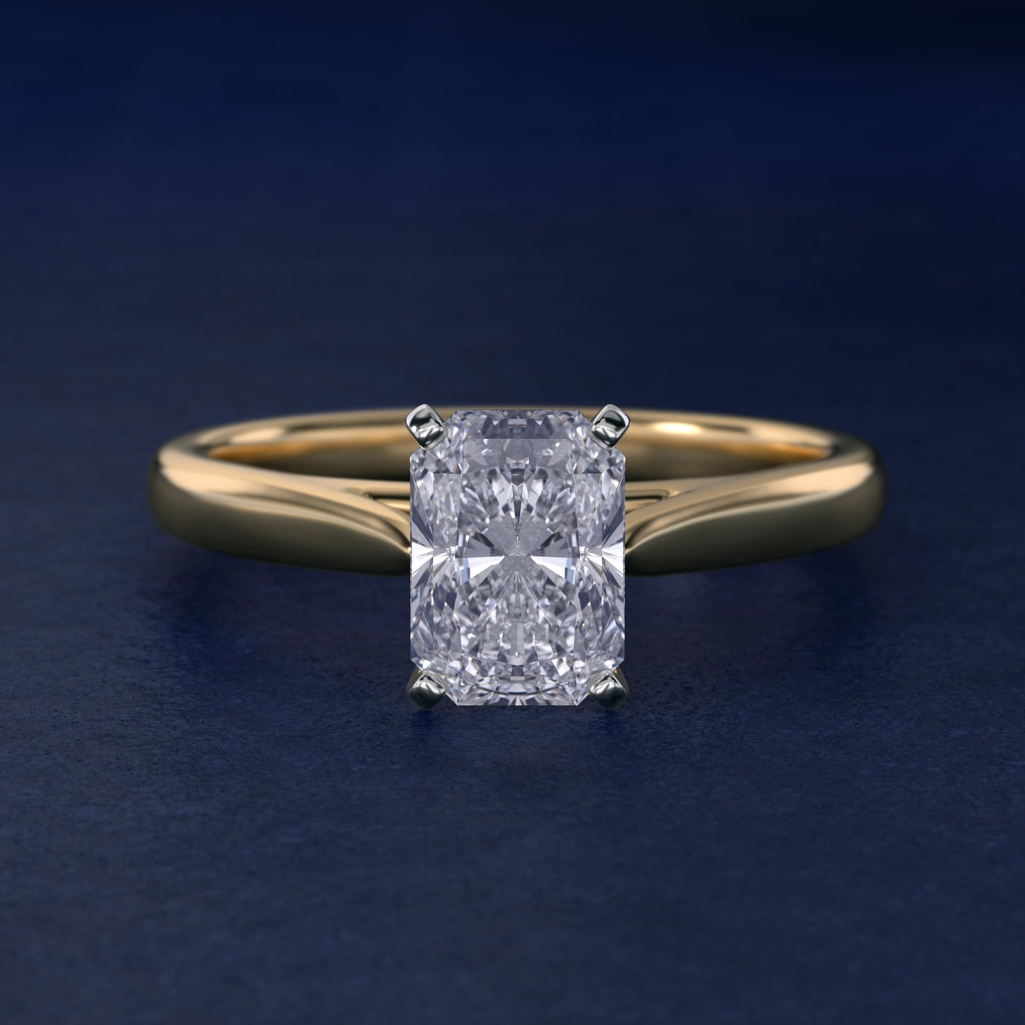 Tapered Cathedral Solitaire Engagement Ring in 14K Yellow Gold - Radiant Center