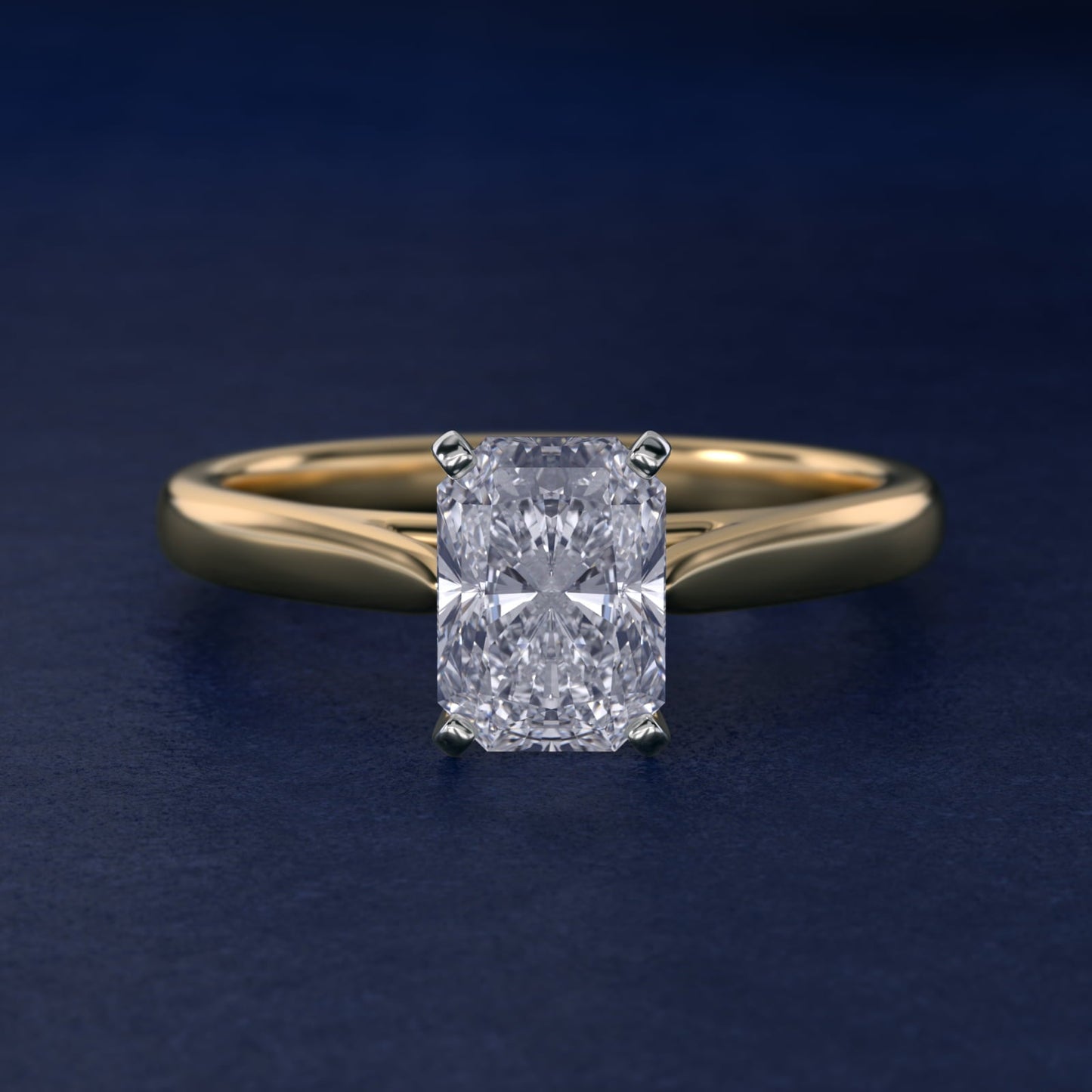 Tapered Cathedral Solitaire Engagement Ring in 18k Yellow Gold - Radiant Center