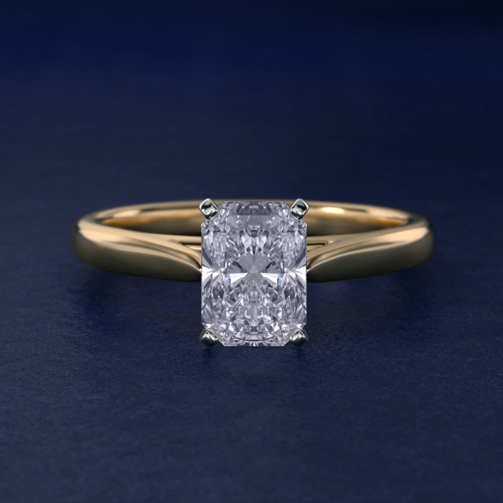 Tapered Cathedral Solitaire Engagement Ring in 18k Yellow Gold - Radiant Center