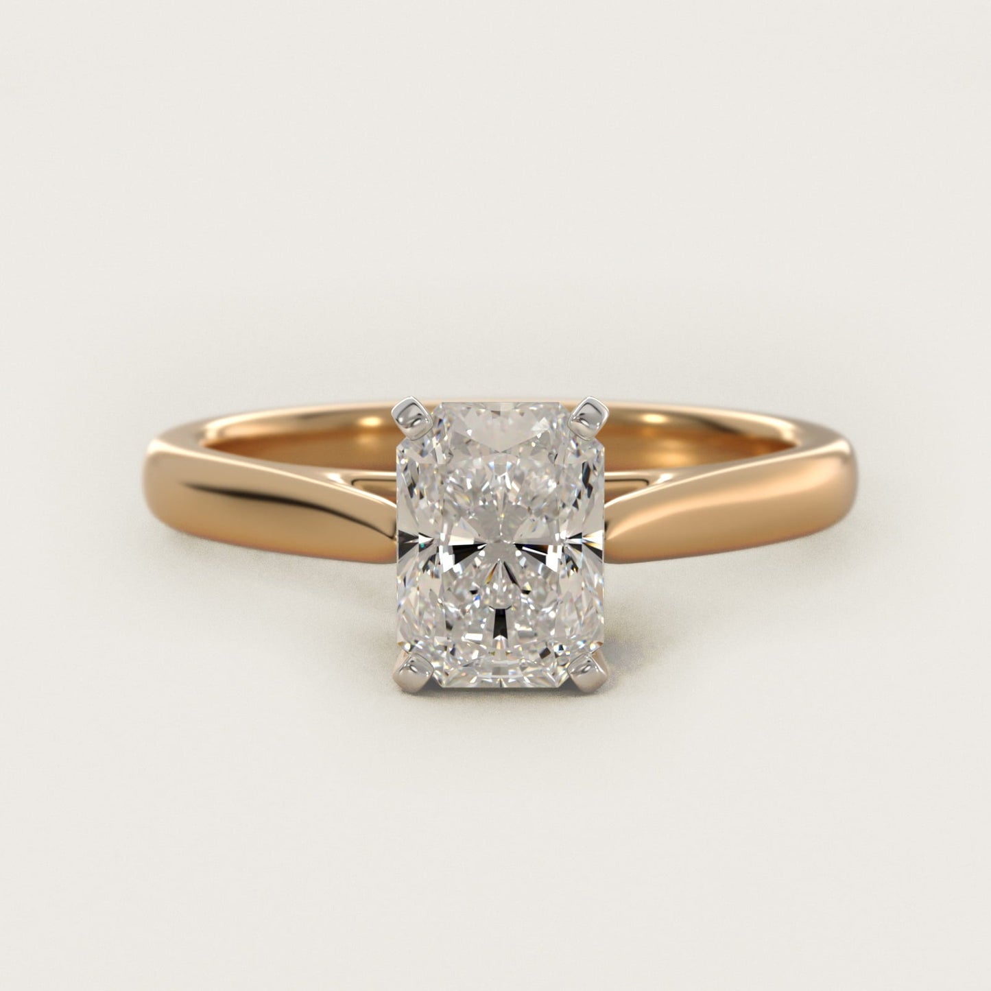 Tapered Cathedral Solitaire Engagement Ring in 18k Yellow Gold - Radiant Center
