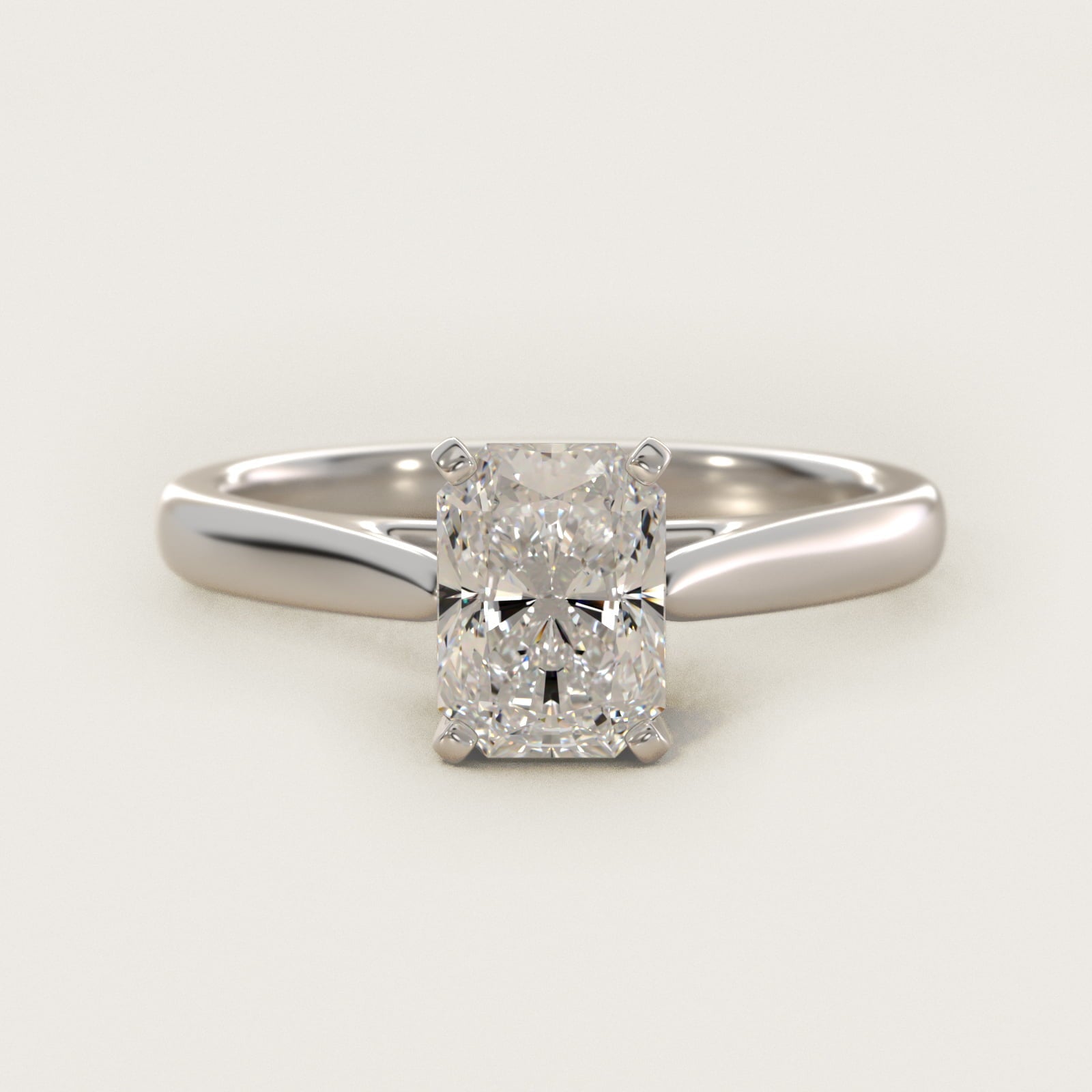 Tapered Cathedral Solitaire Engagement Ring in Platinum - Radiant Center